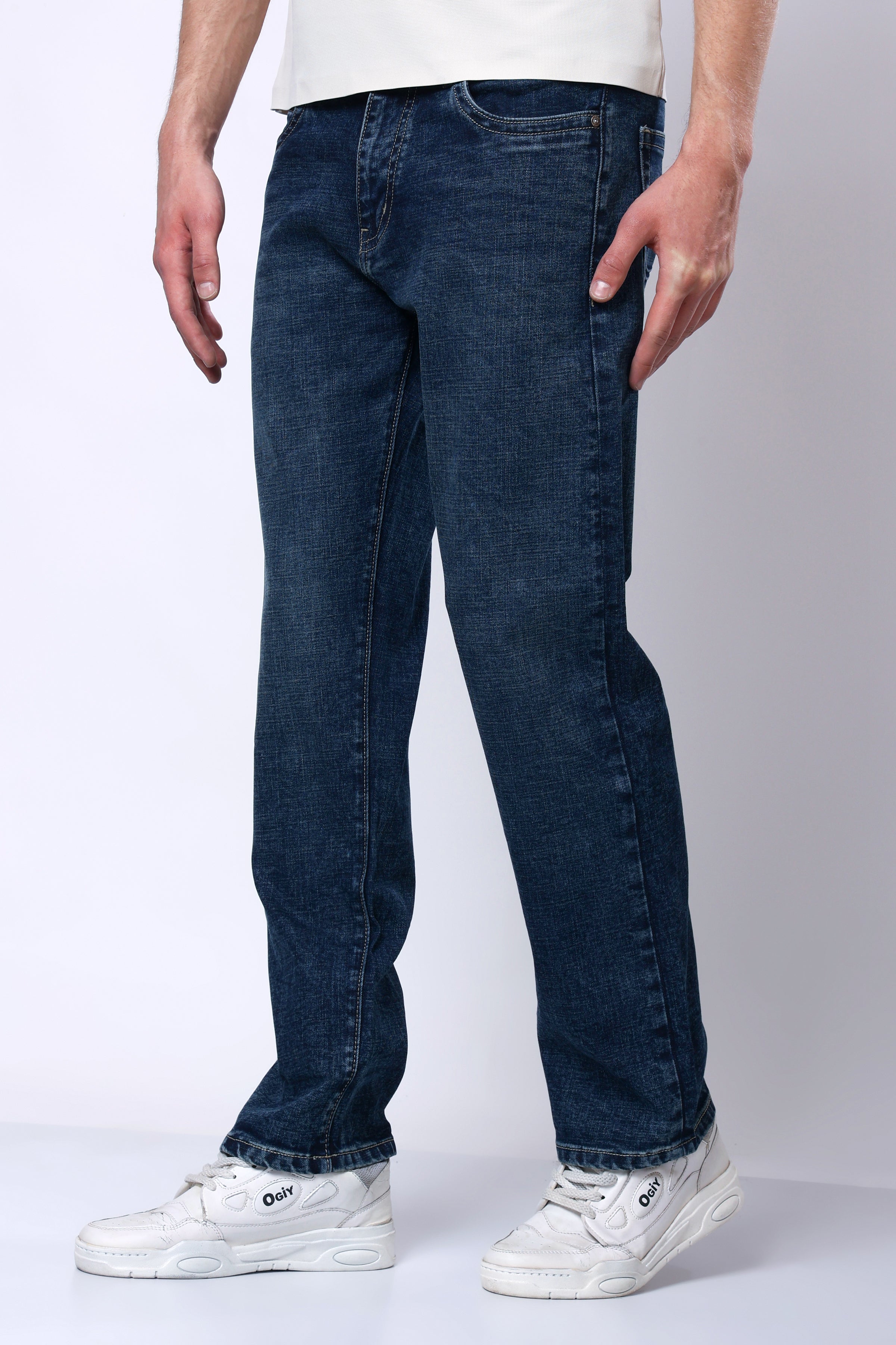 Stylox Men’s Comfort Fit Stretchable Greenish Blue Denim Jeans - Stylox