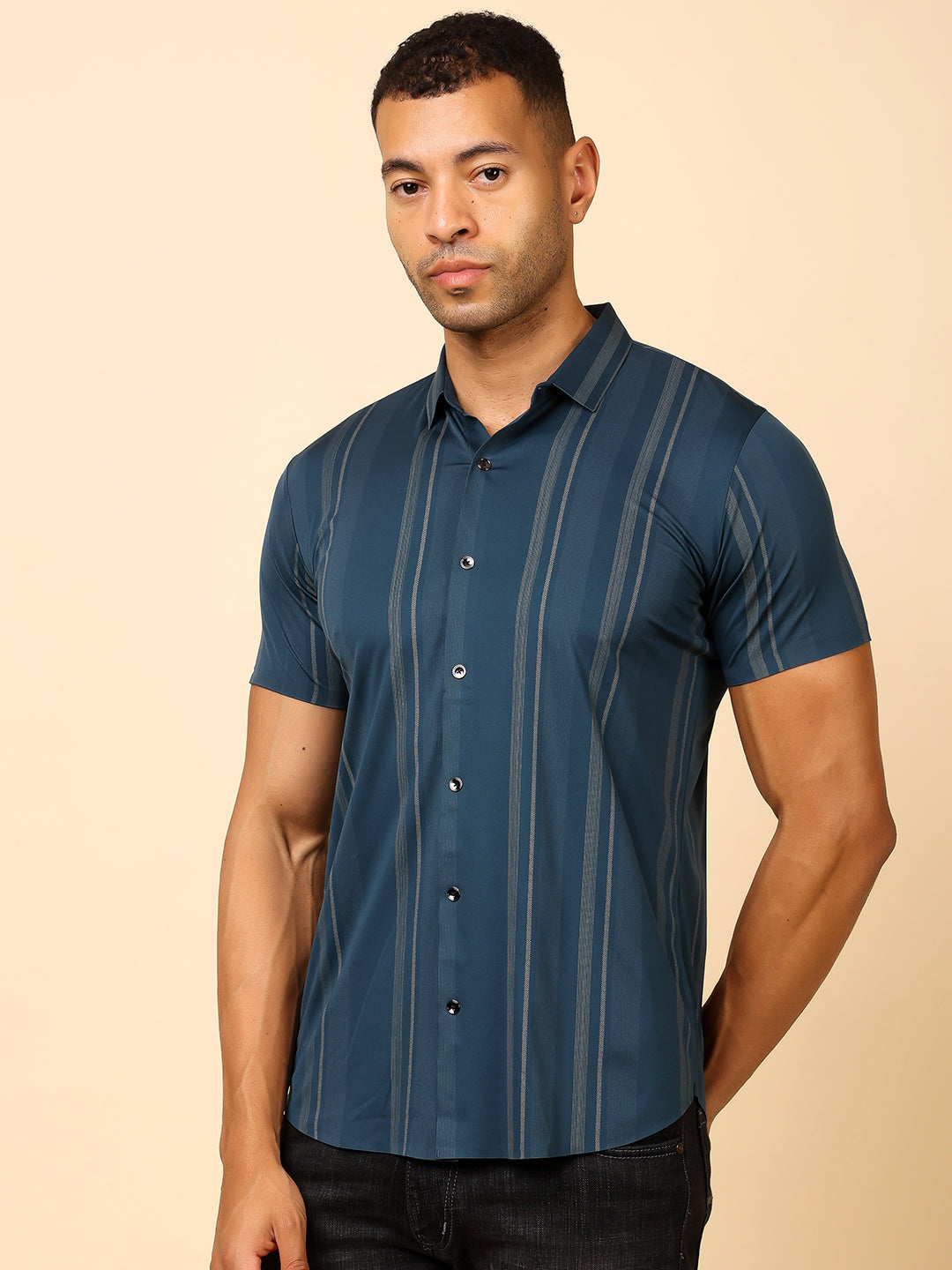 Men’s Slim-Fit Stretchable Striped Shirt | Casual & Summer Wear - Stylox