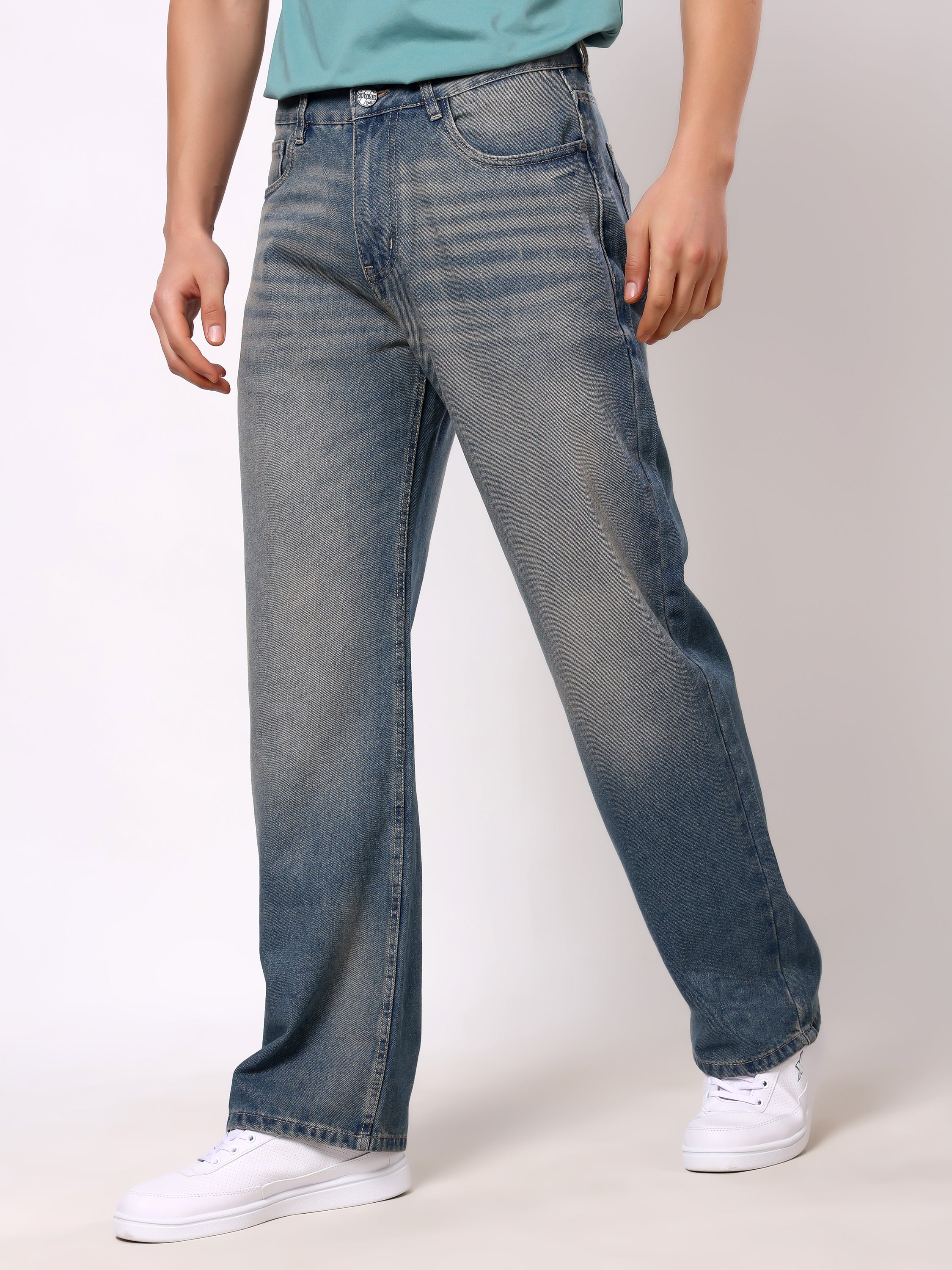 Stylox Baggy Fit Non-Stretch Wide Leg Casual Streetwear Denim Jeans For Men