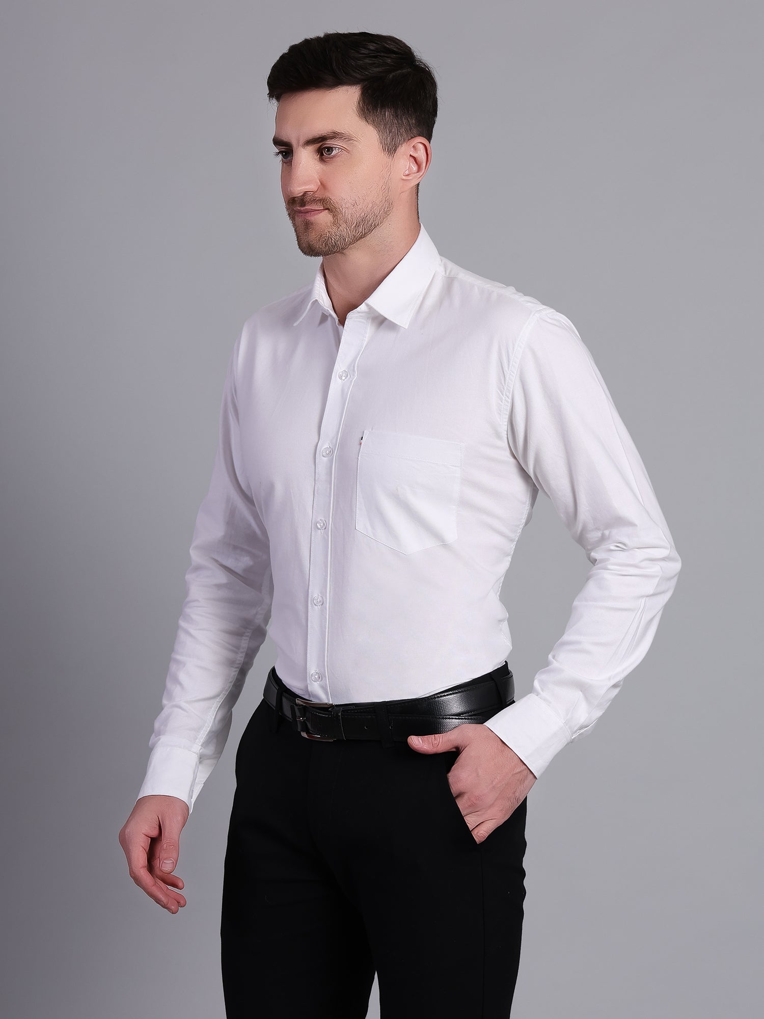 Stylox Men’s Regular Fit Solid Oxford Casual Shirt-White - Stylox