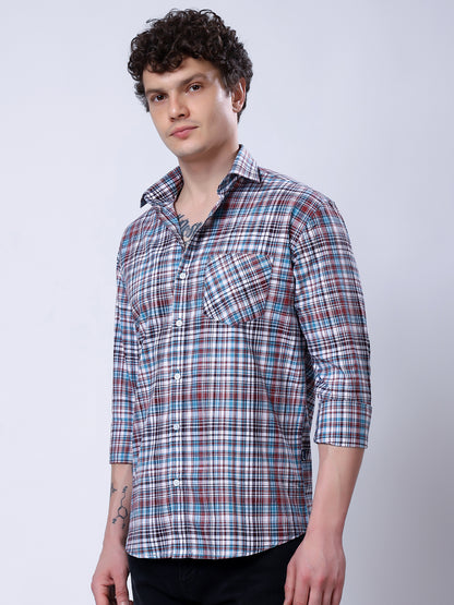 Stylox Men’s Regular Fit Full Sleeve Casual Check Shirt–Blue &amp; Brown - Stylox