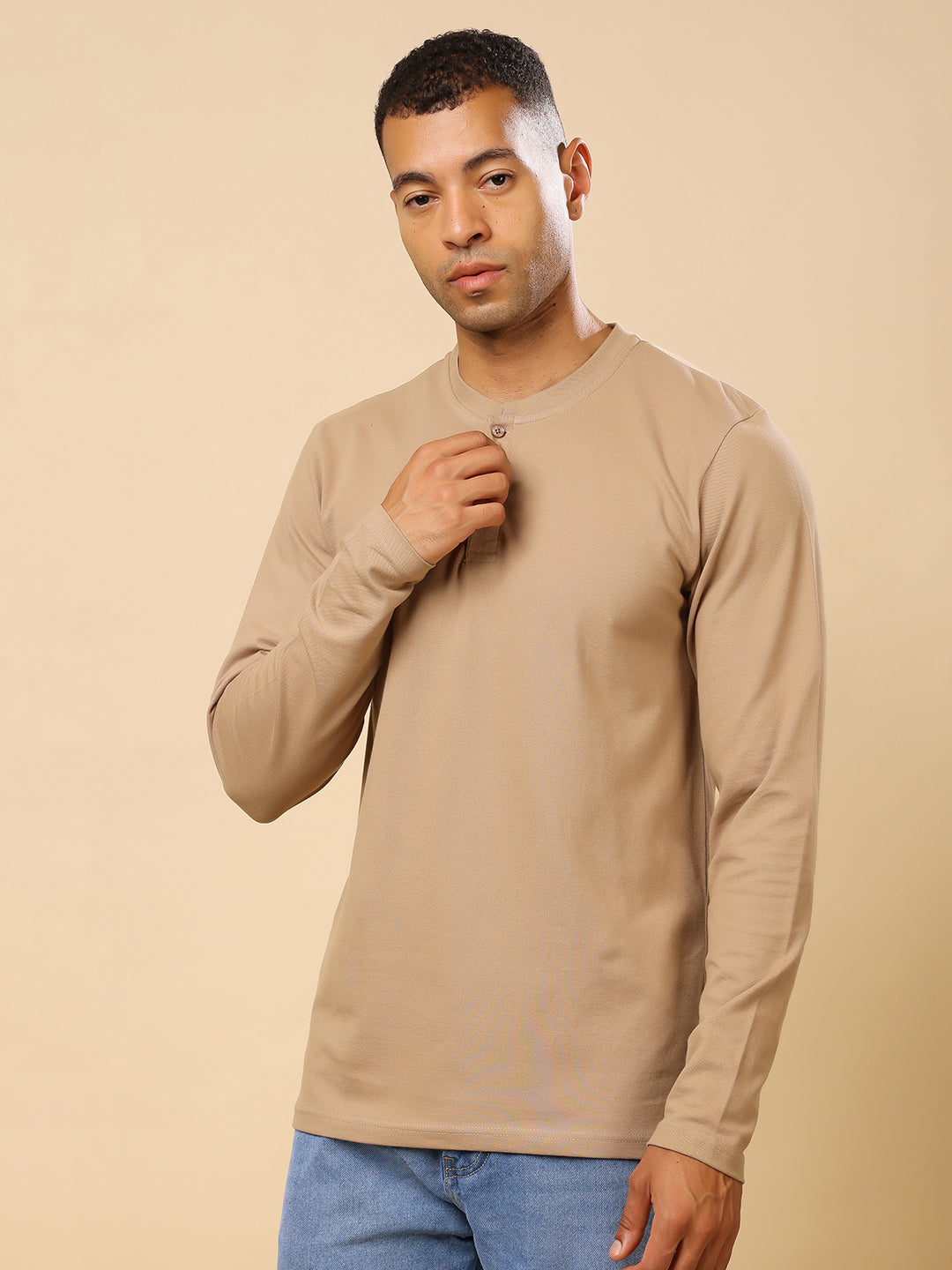 Stylox Men’s Henley Neck Full Sleeve Solid T-Shirt – Casual & Stylish Everyday Wear - Stylox