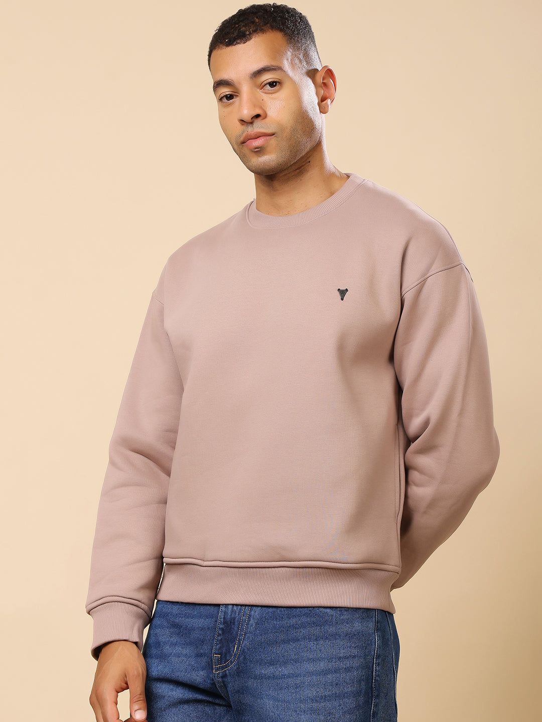 Stylox Men’s Round Neck Full Sleeve Solid Sweatshirt – Minimal Style, Maximum Comfort (Mauve) - Stylox