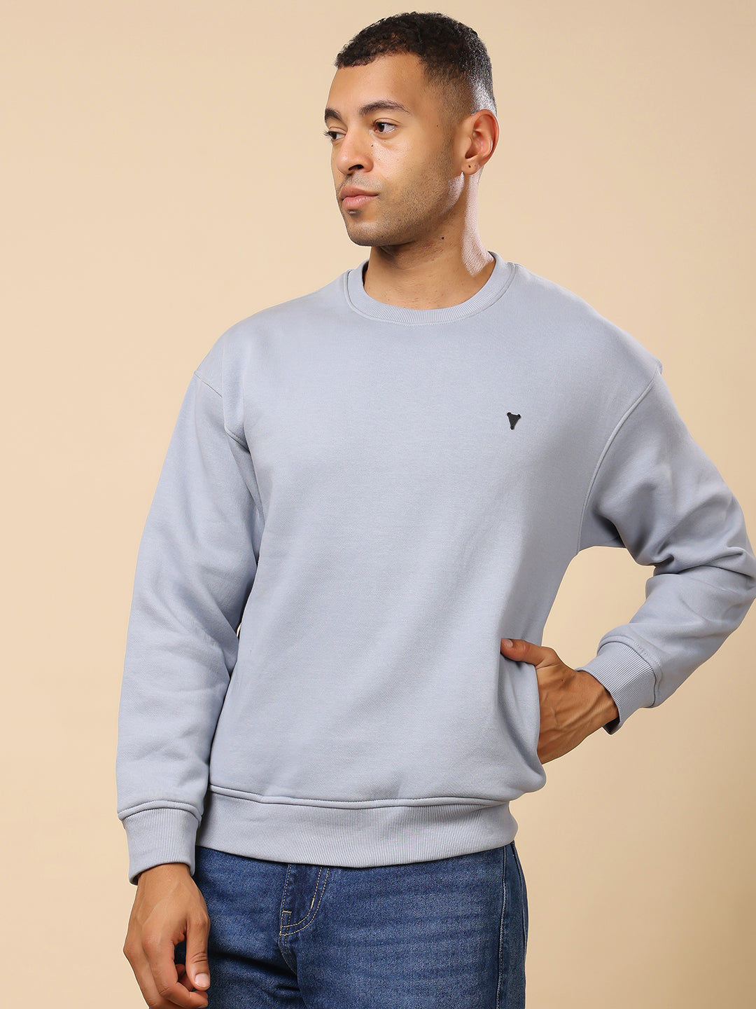 Stylox Men’s Round Neck Full Sleeve Solid Sweatshirt – Minimal Style, Maximum Comfort (Blue) - Stylox