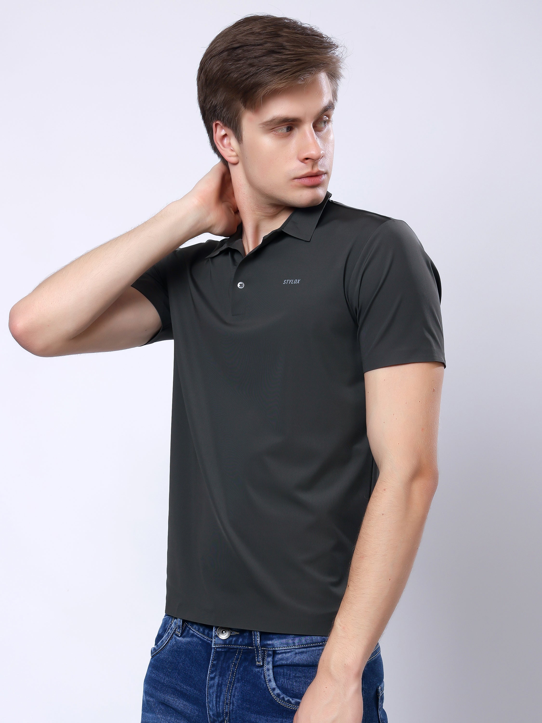 Stylox Men’s Premium Regular Fit Stretchable Polo T-Shirt–Dark Grey - Stylox