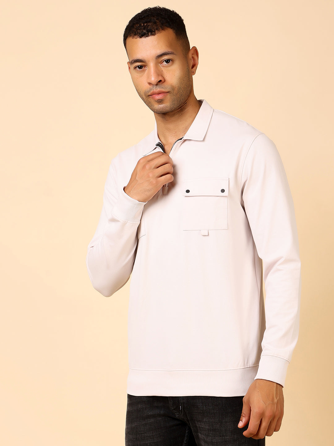 Stylox Men's Utility Style Zip Neck Sweatshirt