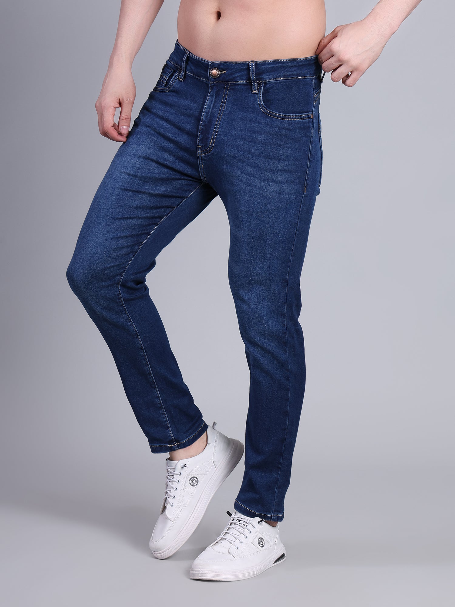 Stylox Men’s Ankle Fit Mid Rise Stretchable Denim Jeans-Dark Blue - Stylox