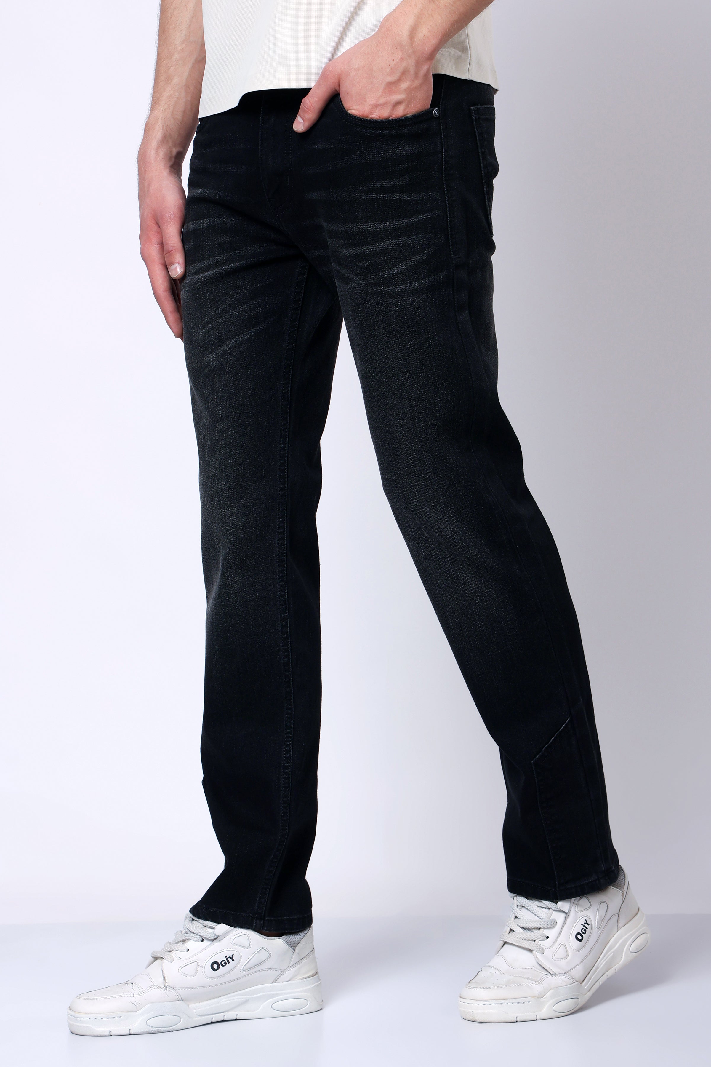 Stylox Men’s Mid-Rise Comfort Fit Stretchable Dark Grey Denim Jeans - Stylox