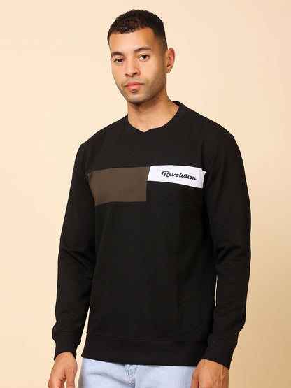 Stylox Men’s Colorblock Crew Neck Sweatshirt with “Revolution” Print