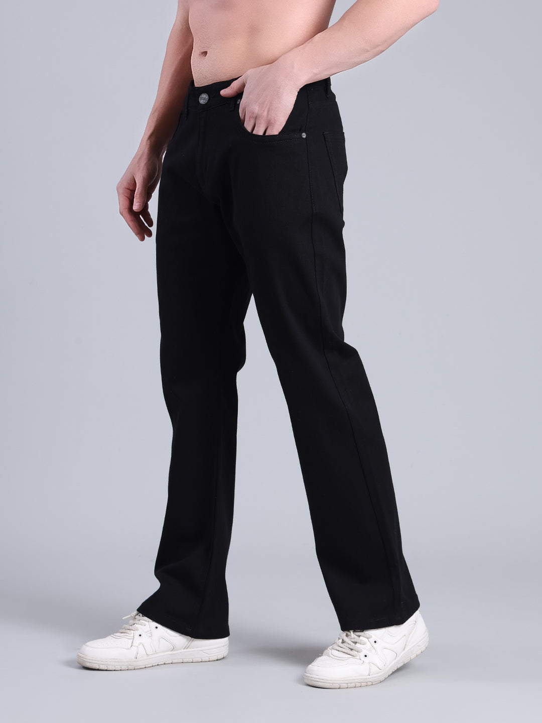 Stylox Men’s Bootcut Fit Mid-Rise Solid Denim Jeans (Black) - Stylox