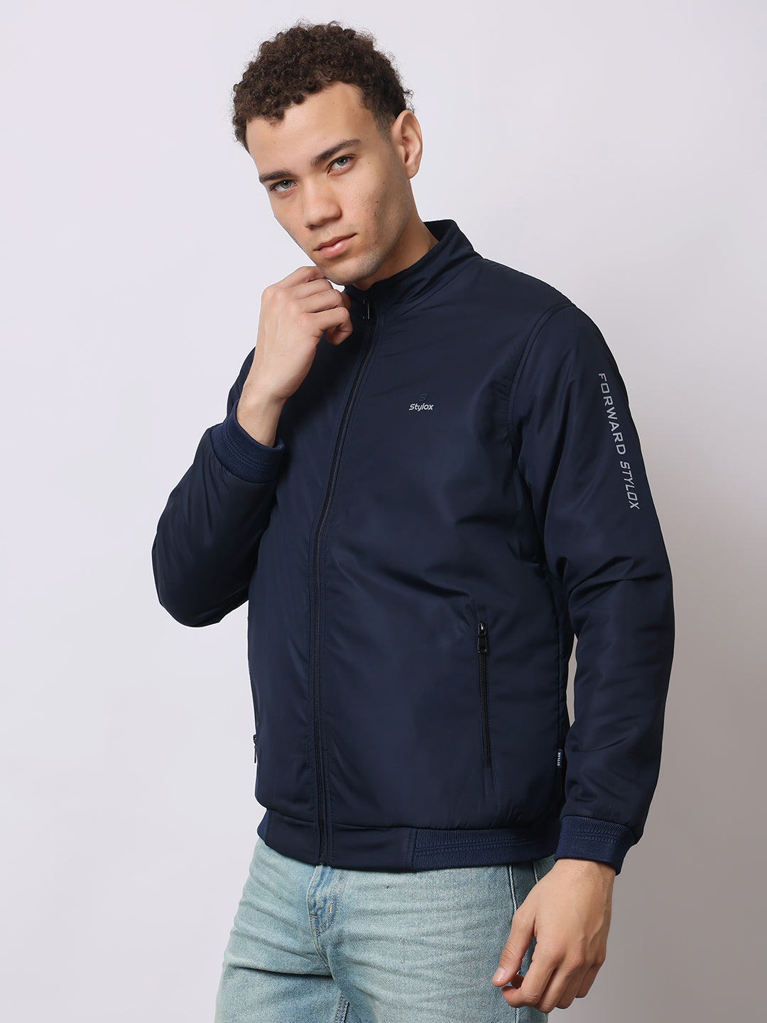 Stylox Men’s High-Neck Winter Jacket – Lightweight Windcheater with Warm Lining & Full-Zip Closure