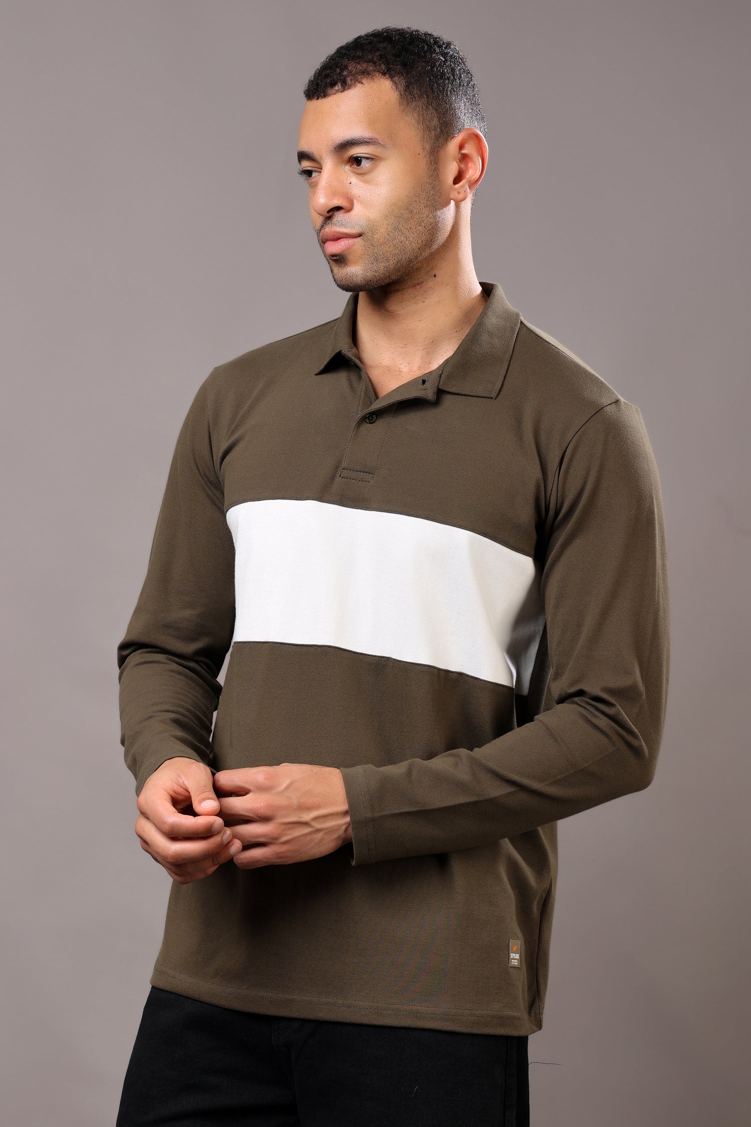 Stylox Men’s Long Sleeve Polo T-Shirt with Cut &amp; Sew Design