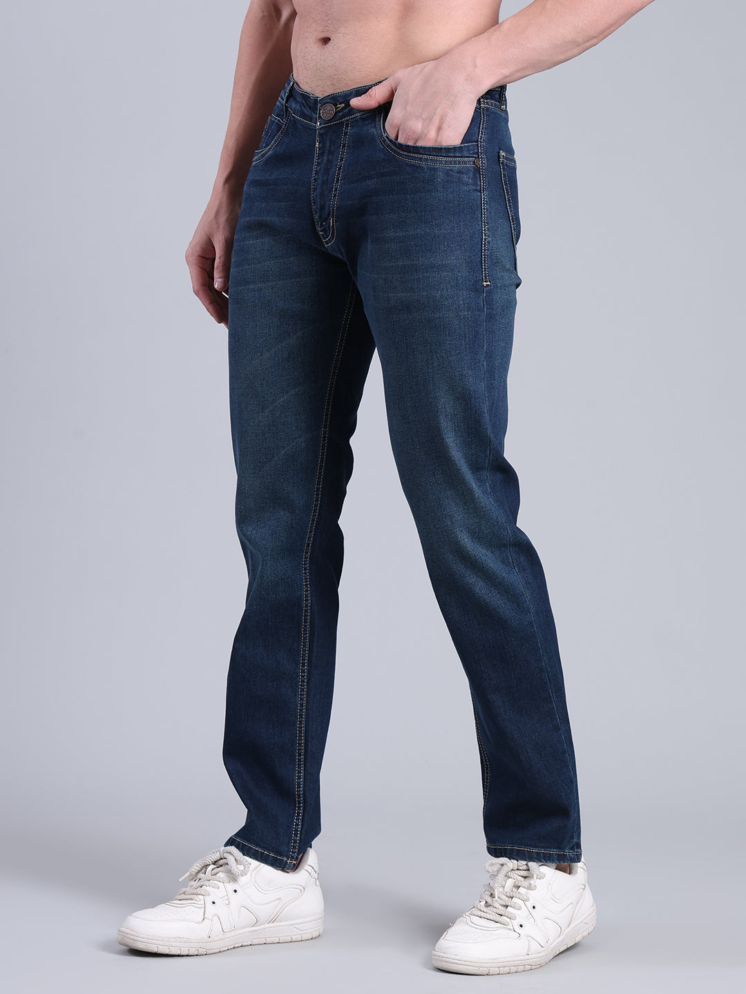 Stylox Men’s Slim Fit Mid Rise Stretchable Jeans (Greenish Blue) - Stylox