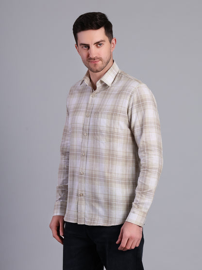 Stylox Men’s Regular Fit Checked Full Sleeve Casual Shirt-Sand - Stylox