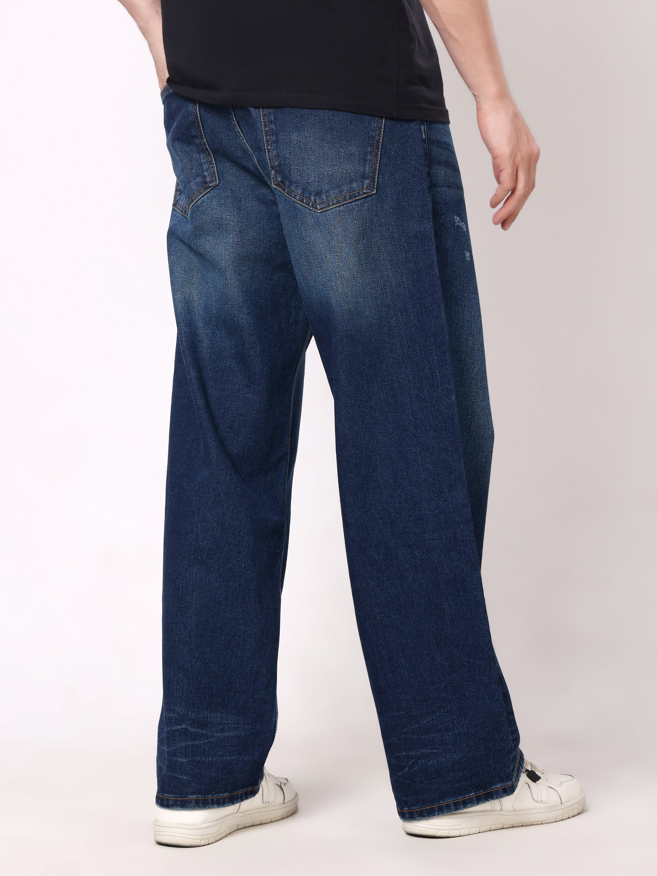 Stylox Men’s Super Baggy Fit Wide Leg Denim Jeans-Indigo