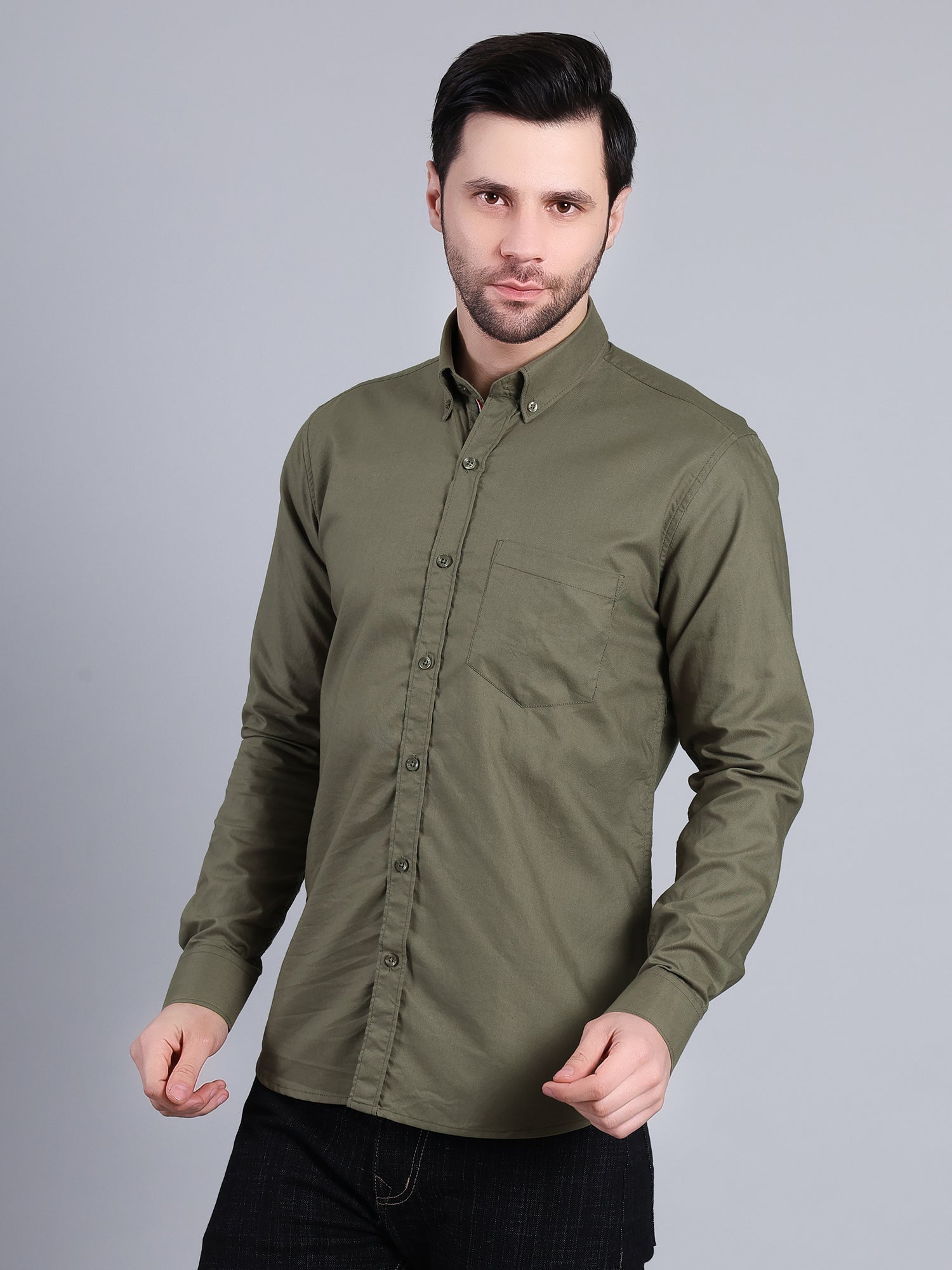 Stylox Men’s Regular Fit Full Sleeve Solid Casual Shirt for Everyday & Office Wear (Olive)