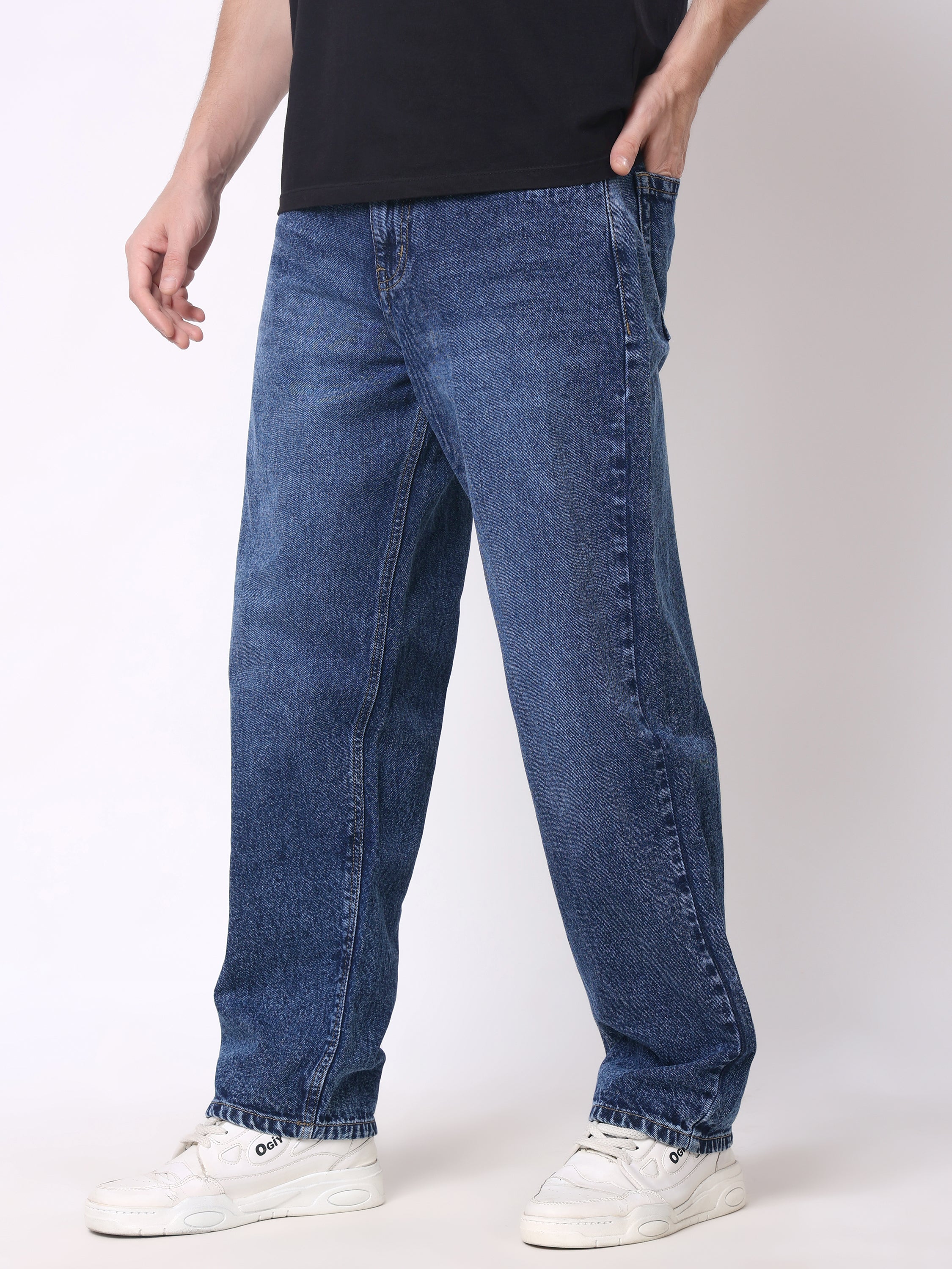 Stylox Men’s Loose Fit Non-Stretch Wide Leg Casual Denim Jeans - Stylox