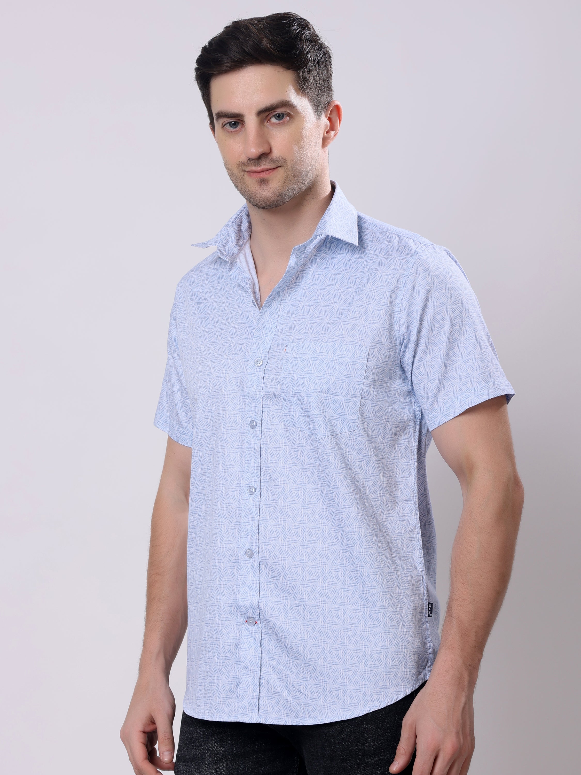 Stylox Men’s Regular Fit Half Sleeve Abstract print Cotton Summer Casual Shirt - Stylox