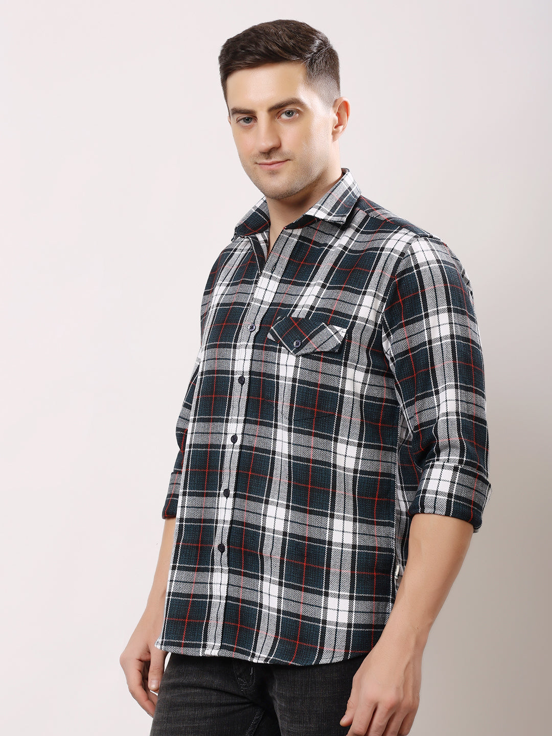 Stylox Men’s Regular Fit Full Sleeve Check Shirt with Single Pocket | Casual Cotton Checkered Shirt - Stylox