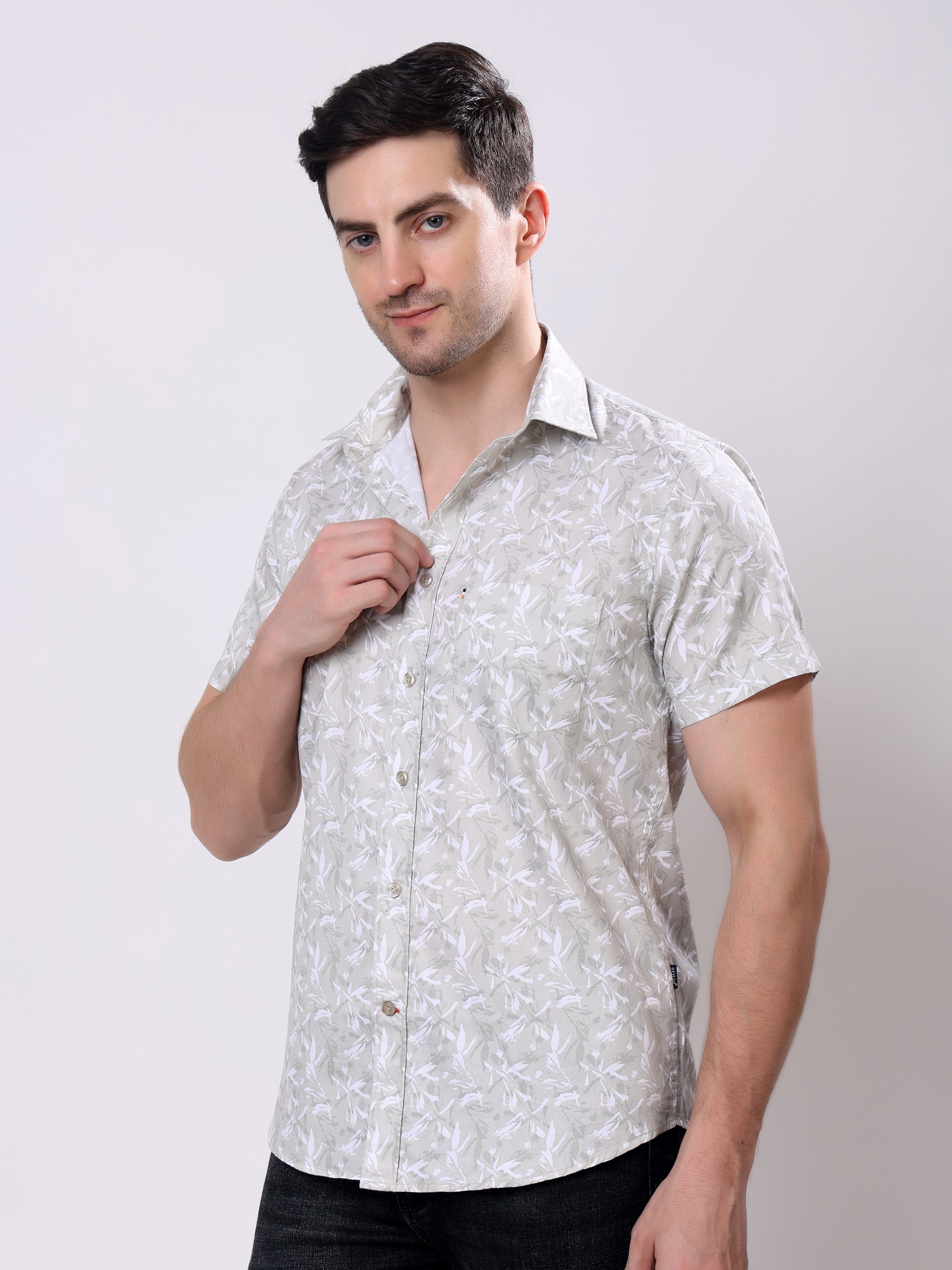 Stylox Men’s Regular Fit Half Sleeve Leaf Print Cotton Summer Casual Shirt - Stylox