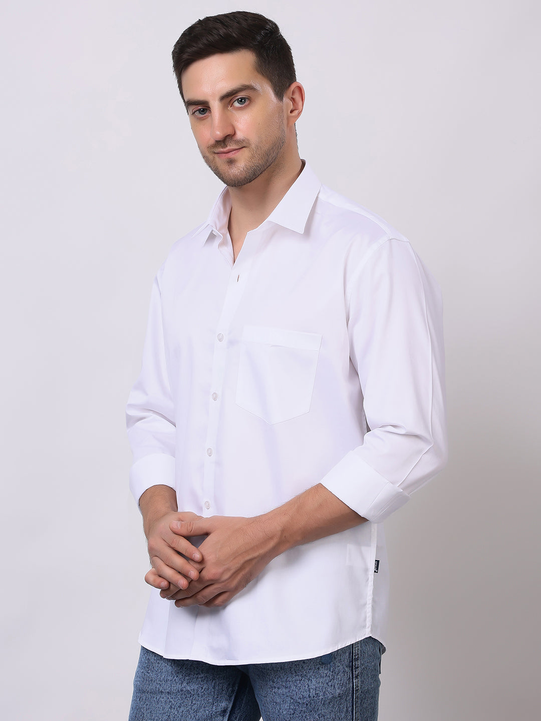 Stylox Men's Full Sleeve Solid White Casual Shirt – Premium Cotton Blend Regular Fit Shirt