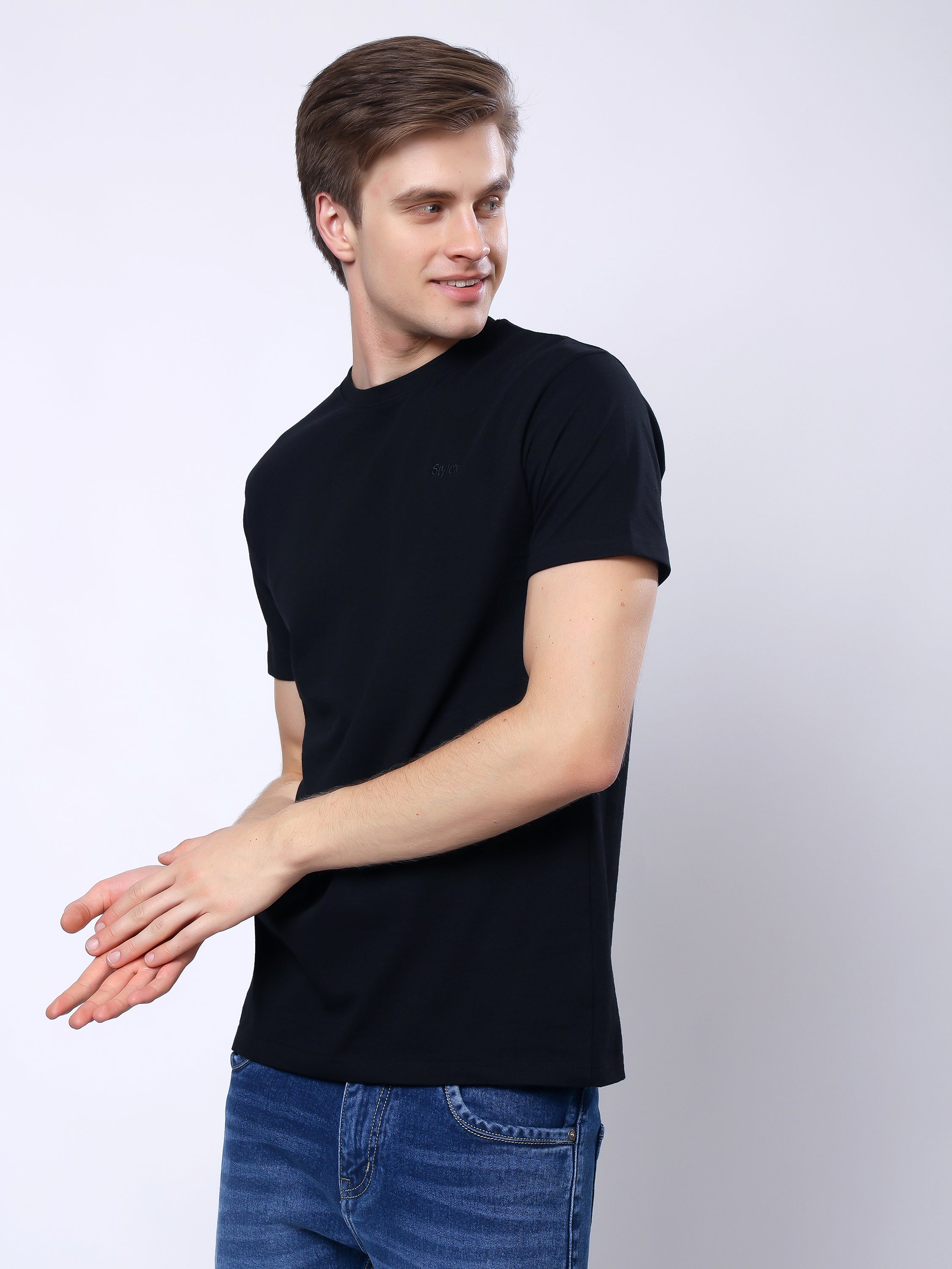 Stylox Men’s Solid Round Neck T-Shirt | Classic Cotton Casual Crew Neck Tee - Stylox