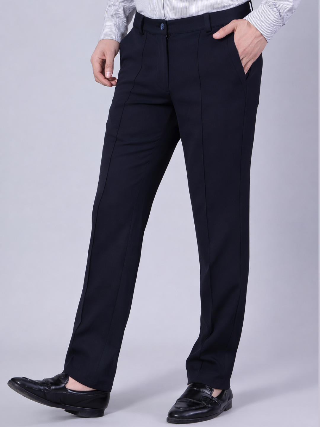 Stylox Men’s Comfort Fit Korean Trousers – Premium Office Wear Pants-Navy - Stylox