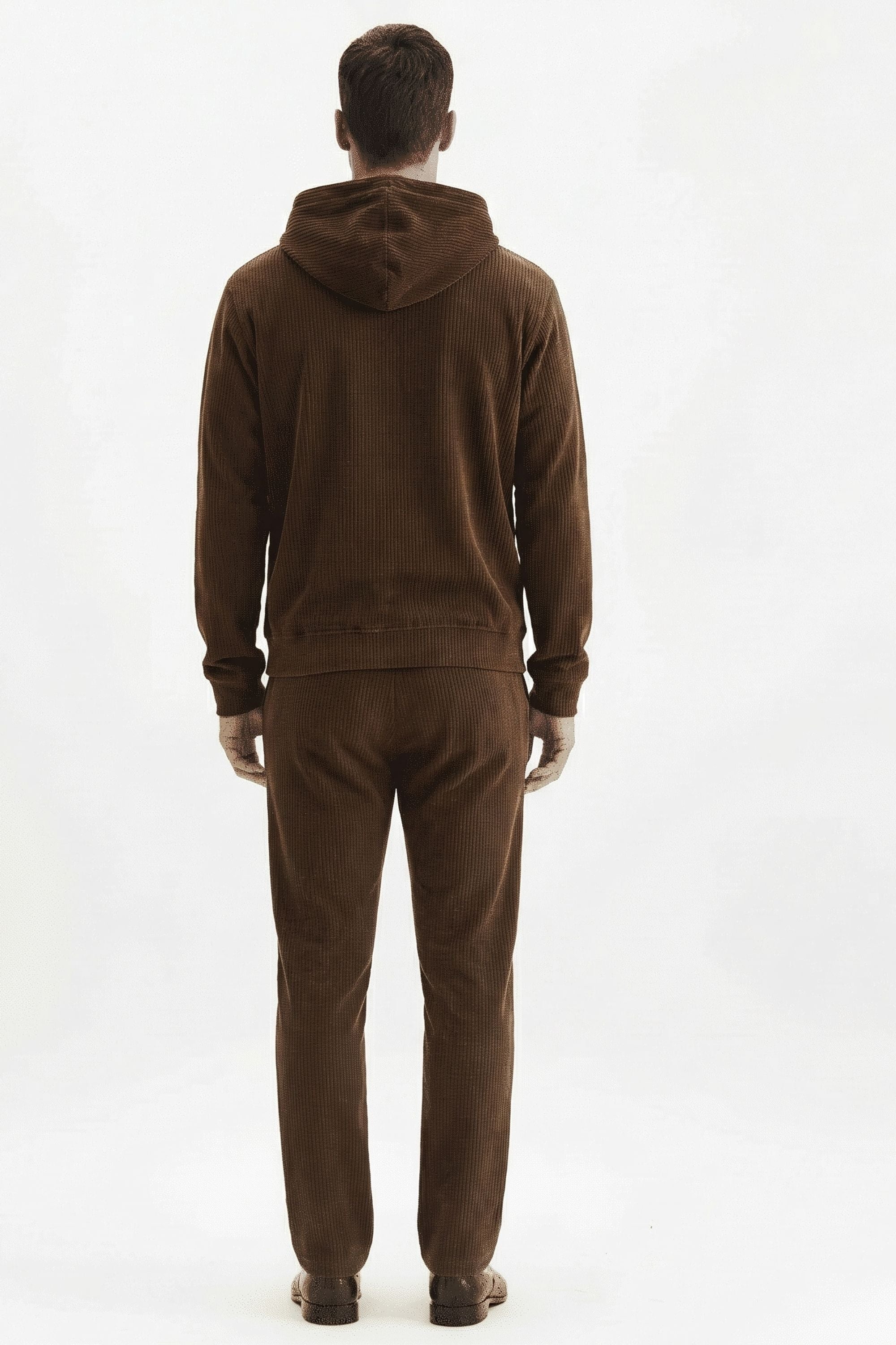 Stylox Men’s Regular Fit Ribbed Tracksuit Set (Hooded Sweatshirt + Jogger Pants) (Light Brown) - Stylox