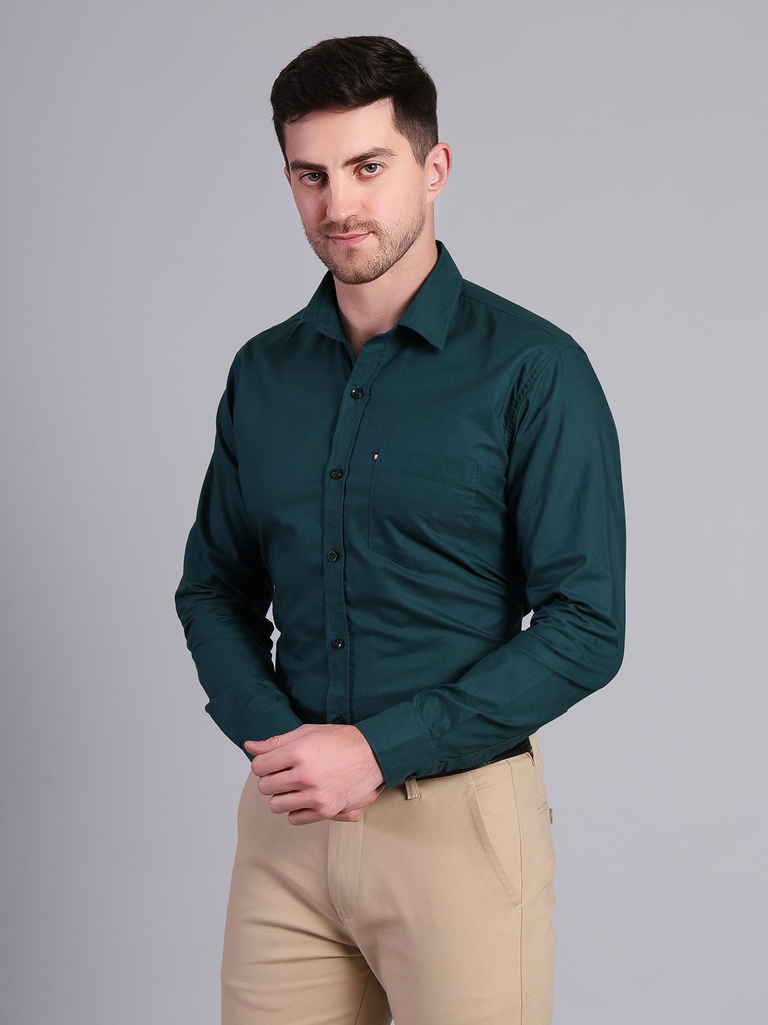 Stylox Men’s Regular Fit Solid Oxford Casual Shirt-Peacock - Stylox