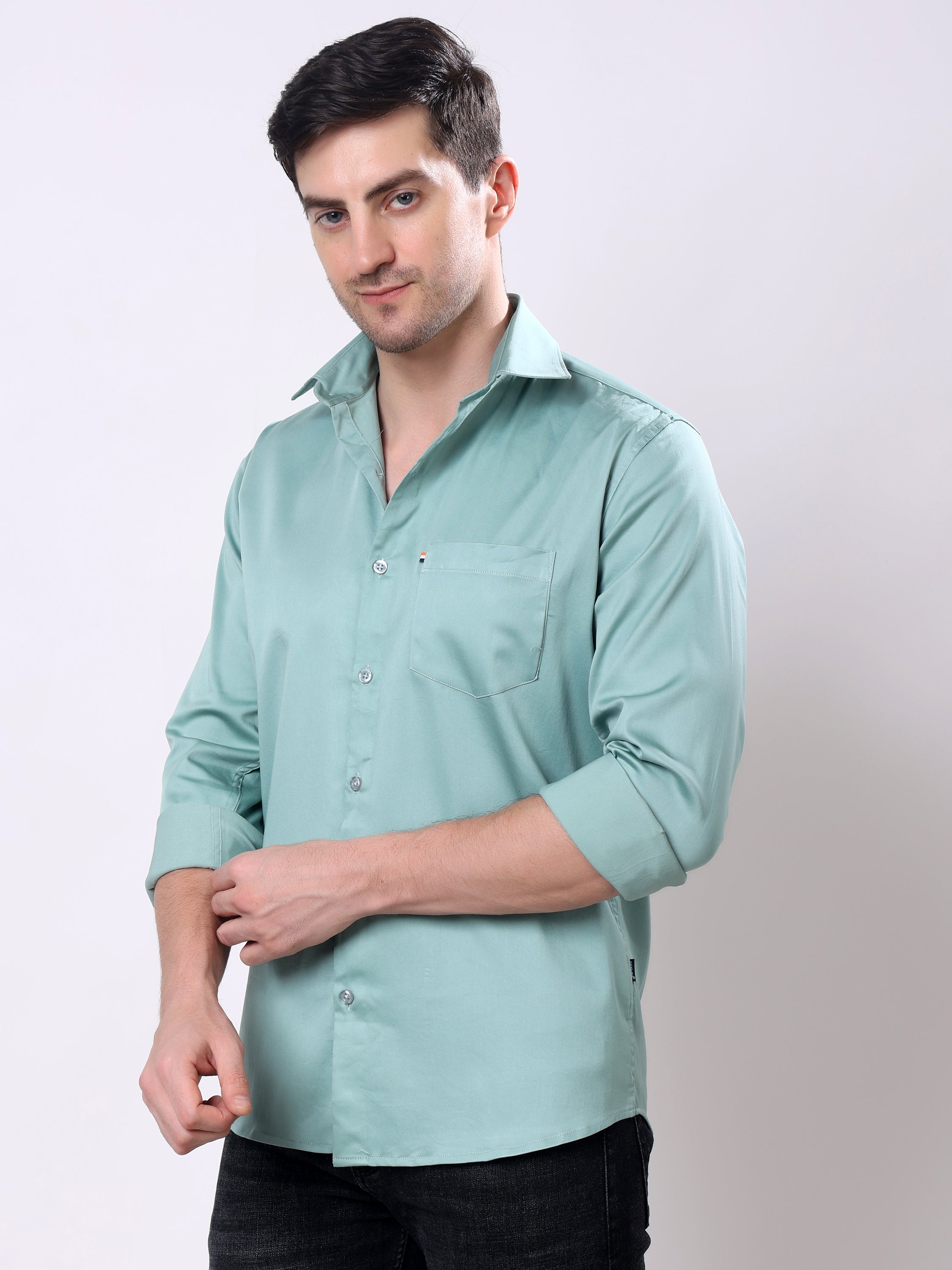 Stylox Men’s Regular Fit Full Sleeve Solid Cotton Satin Casual Shirt - Stylox