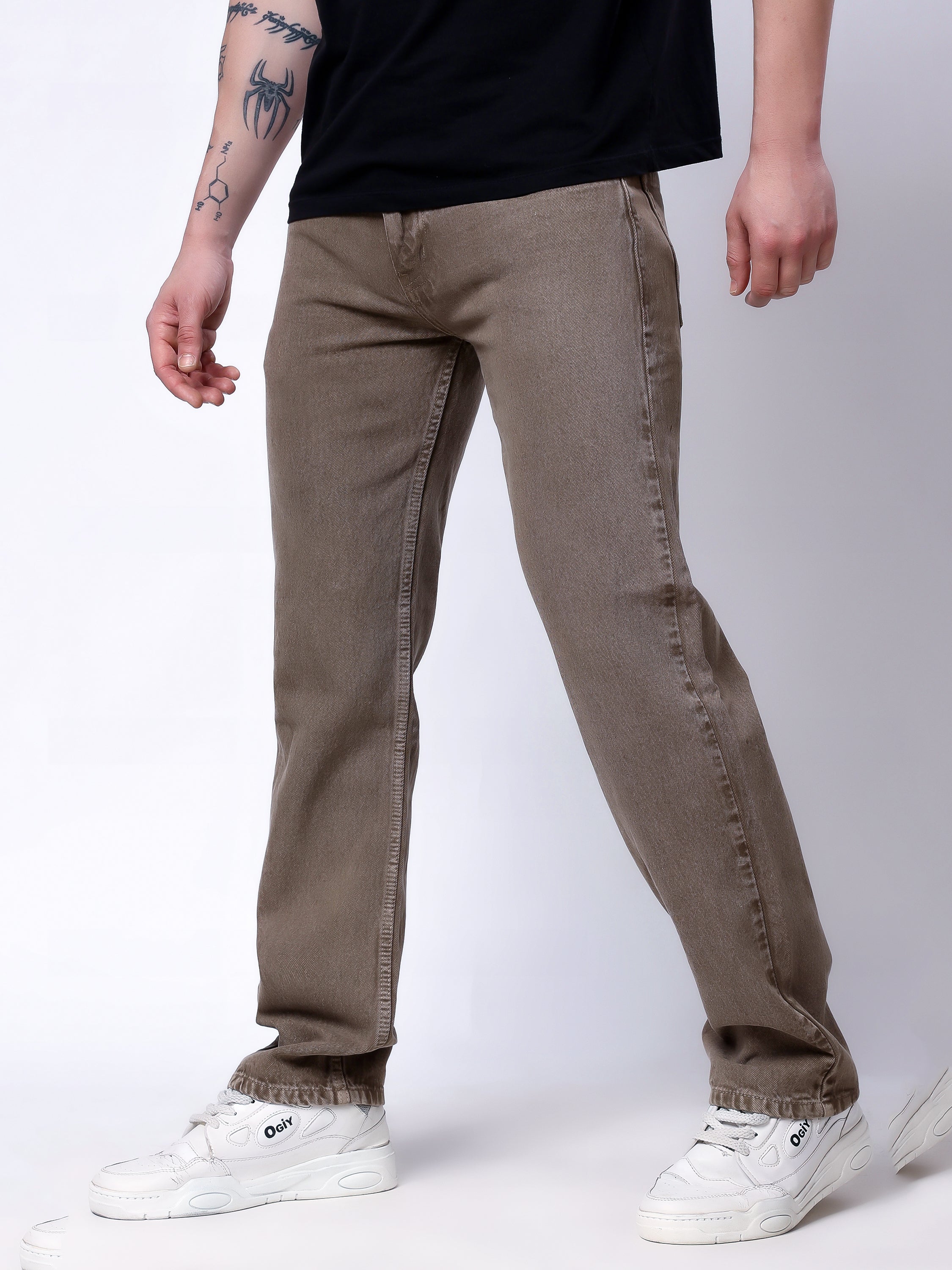 Stylox Men’s Comfort Fit Non-Stretch Denim Jeans-Brown