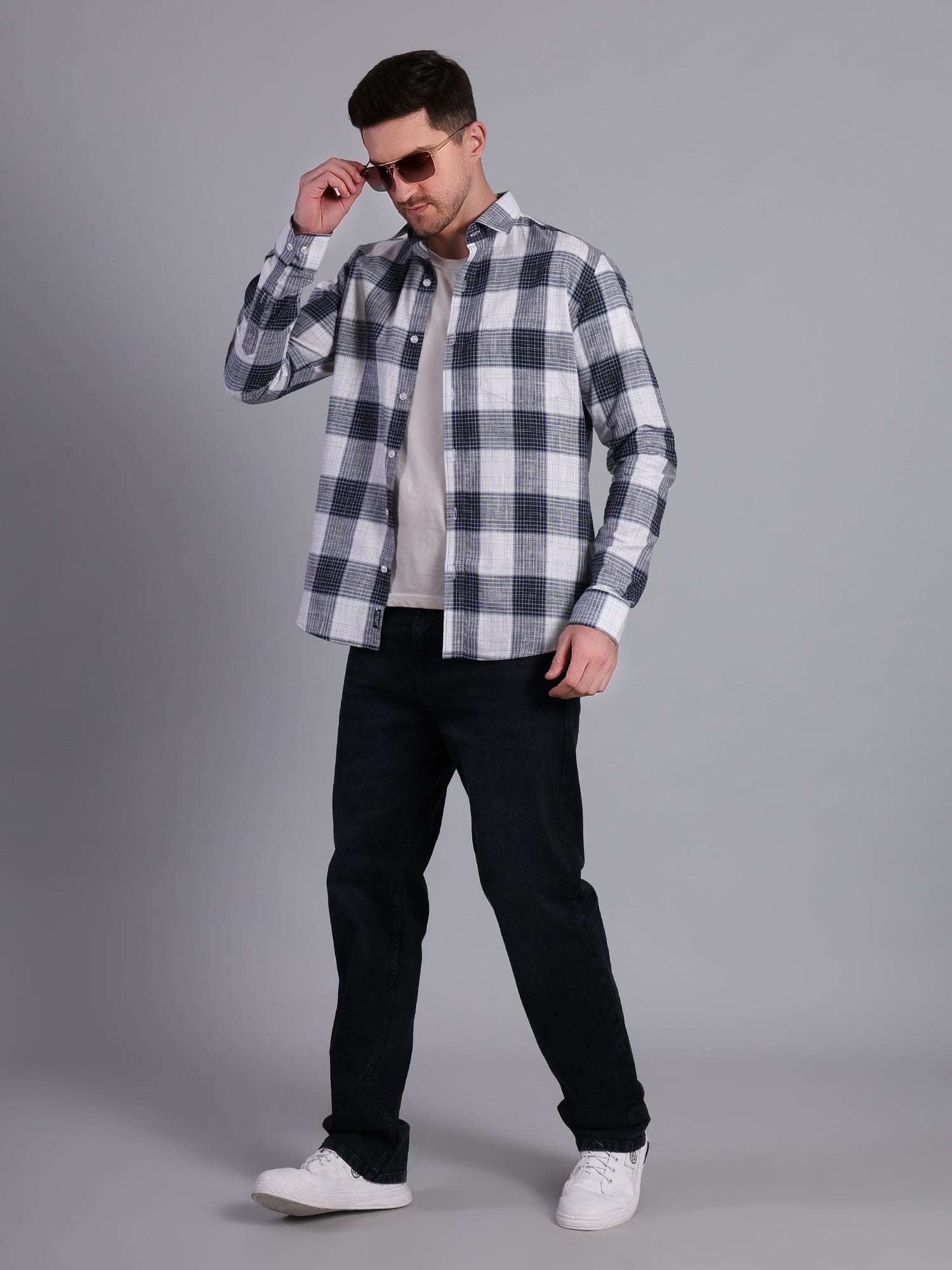 Stylox Men’s Regular Fit Checked Full Sleeve Casual Shirt-Blue - Stylox