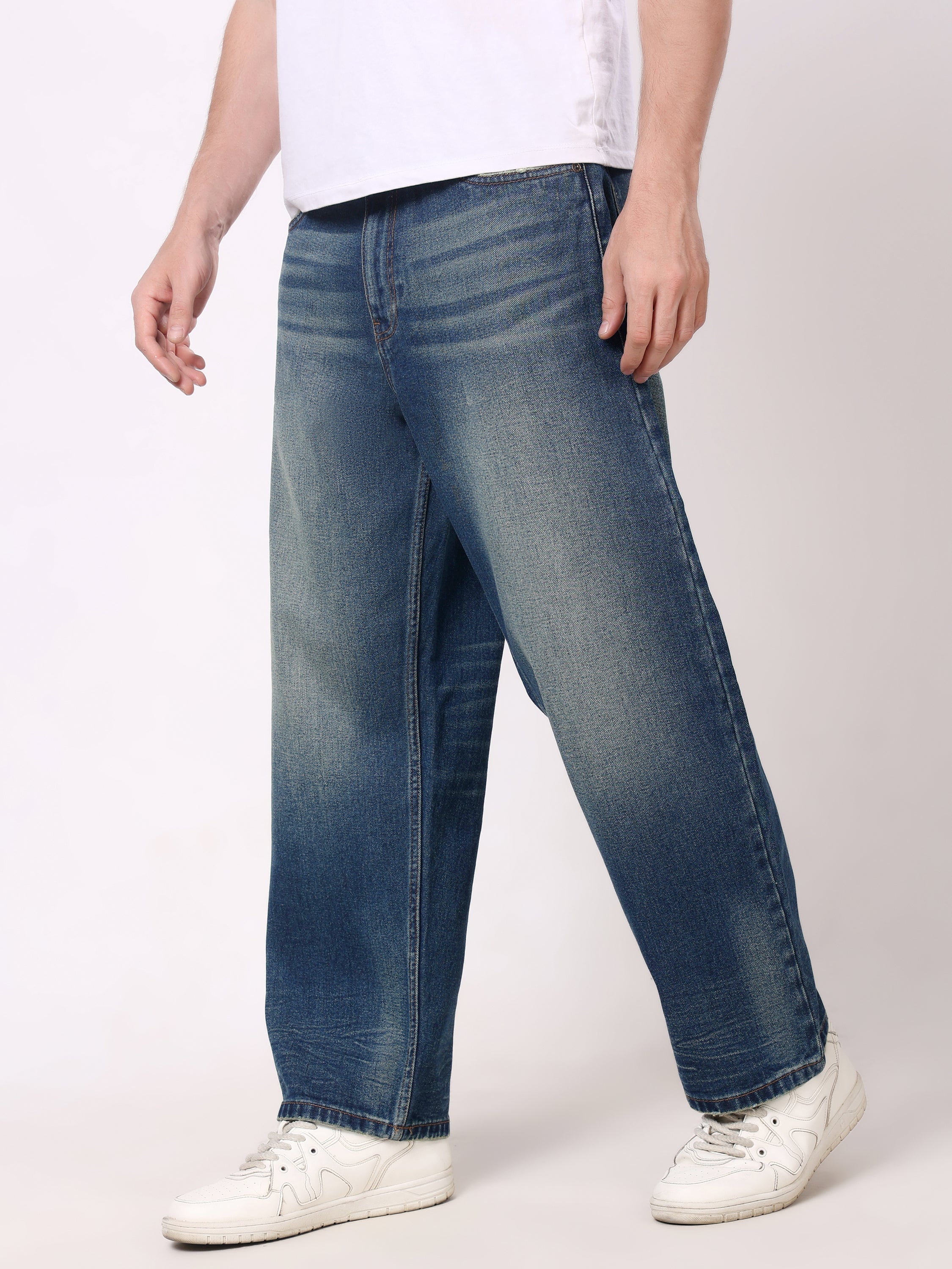 Stylox Men’s Super Baggy Fit Wide Leg Denim Jeans-Light Indigo