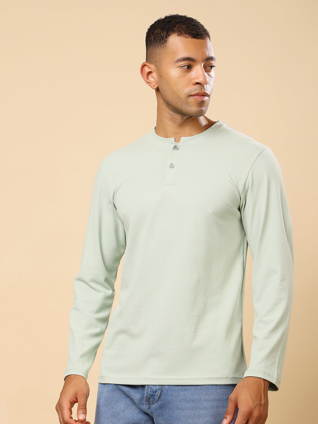 Stylox Men’s Henley Neck Full Sleeve Solid T-Shirt – Casual & Stylish Everyday Wear - Stylox