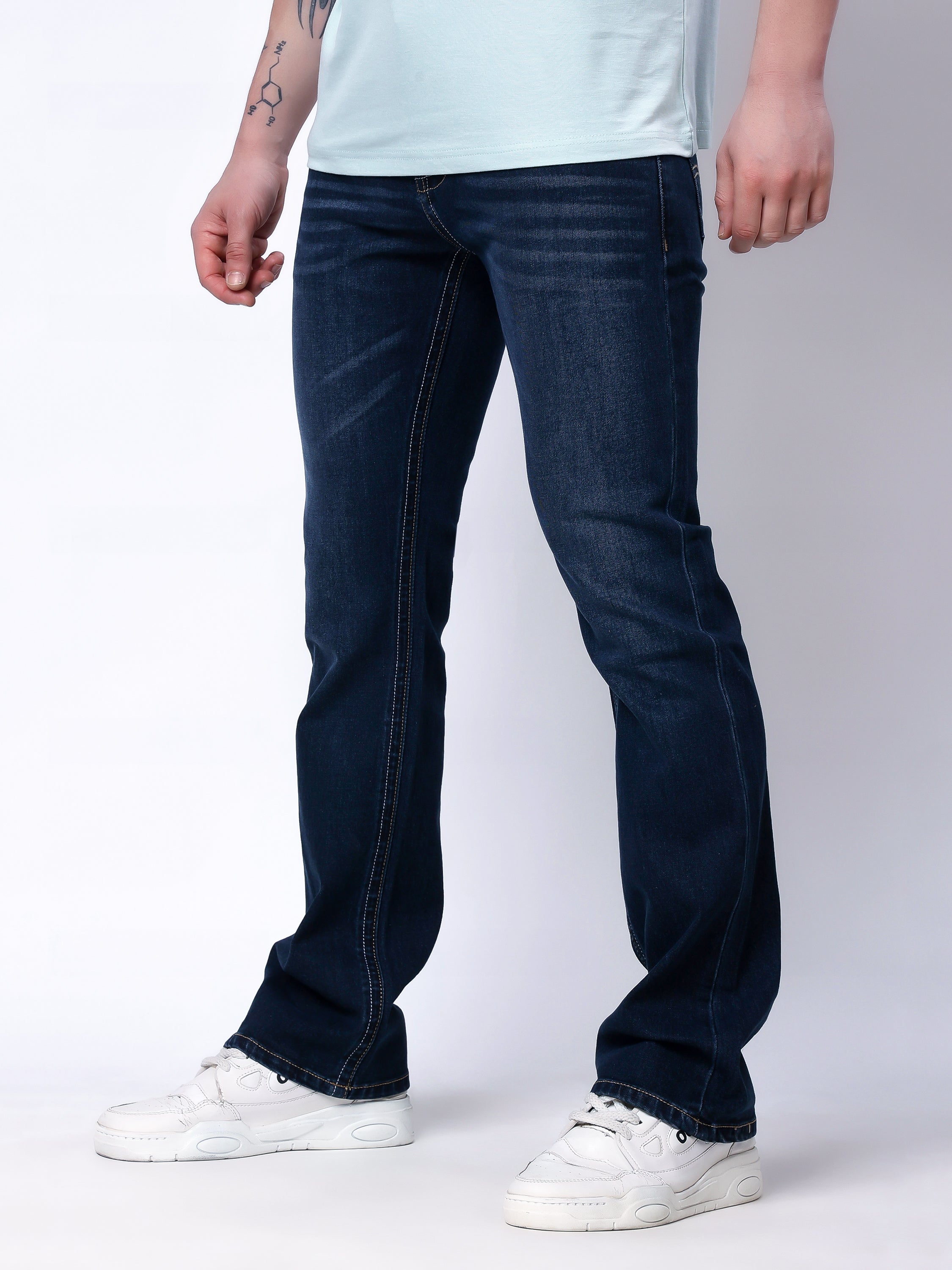 Stylox Men's Bootcut Fit Stretchable Denim Jeans-Dark Blue - Stylox