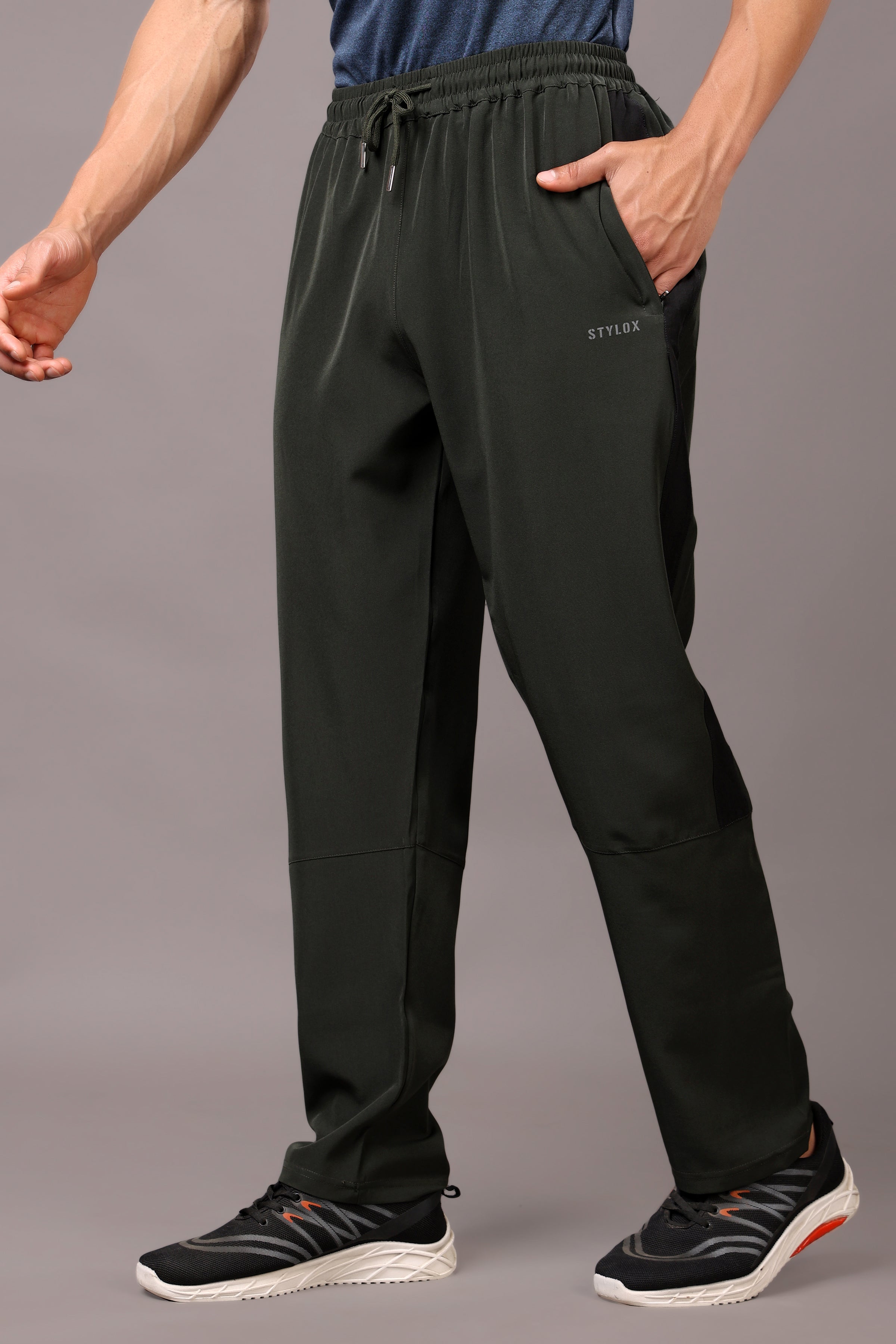 Stylox Classic Men’s Trackpants with Elastic Waist & Side Pockets (Olive) - Stylox