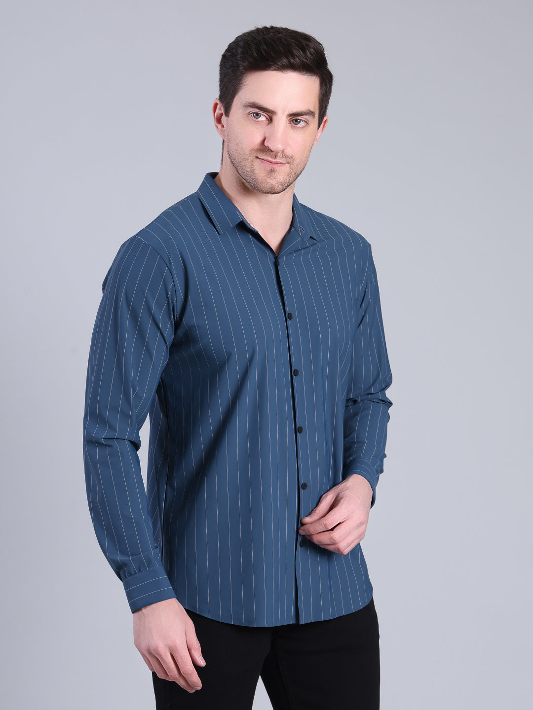 Stylox Men’s Striped Partywear Shirt | Slim Fit Full Sleeve Formal-Casual Shirt For Men