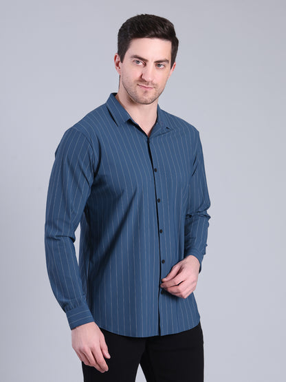Stylox Men’s Striped Partywear Shirt | Slim Fit Full Sleeve Formal-Casual Shirt For Men