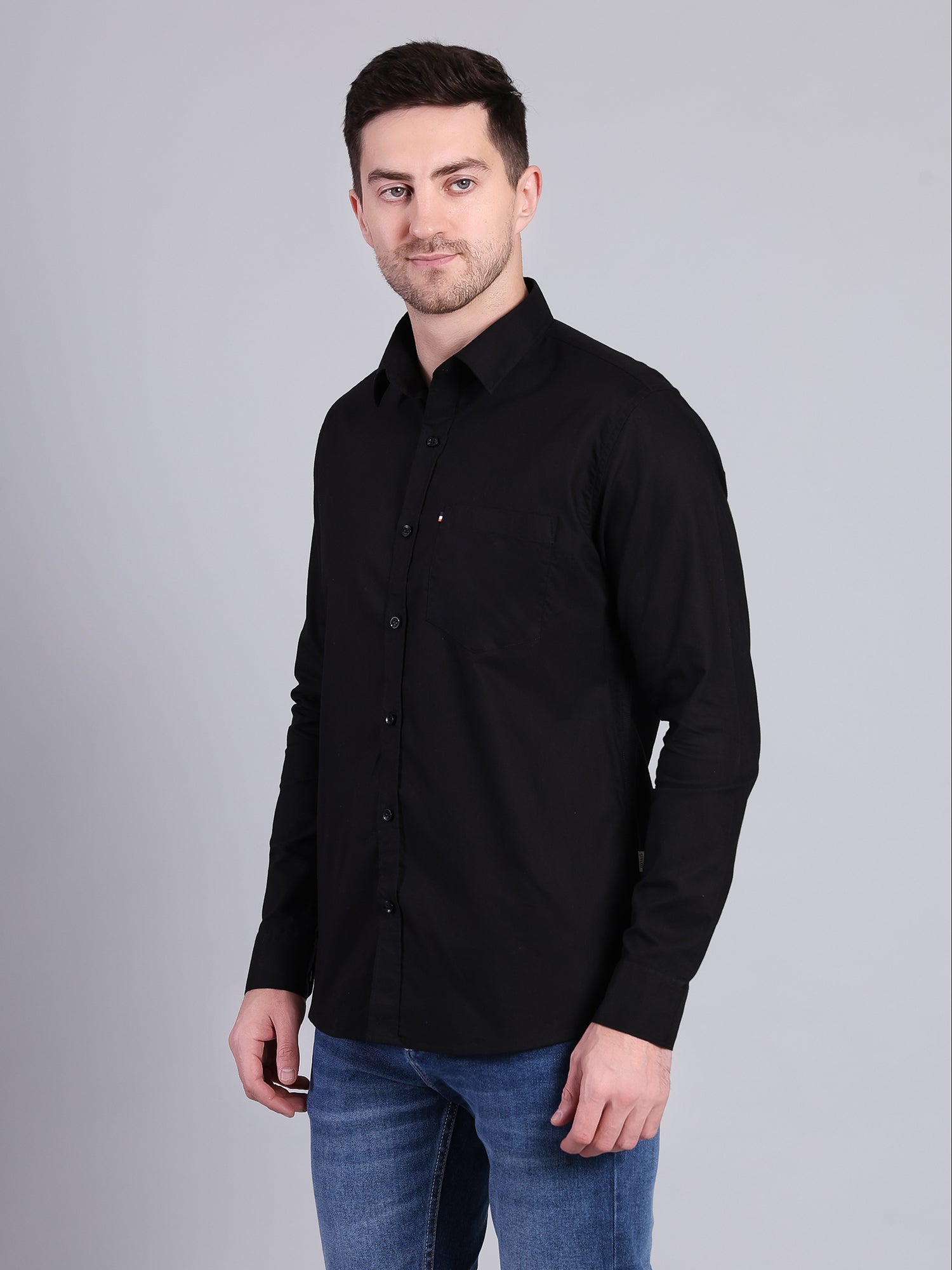 Stylox Men’s Regular Fit Solid Oxford Casual Shirt-Black - Stylox