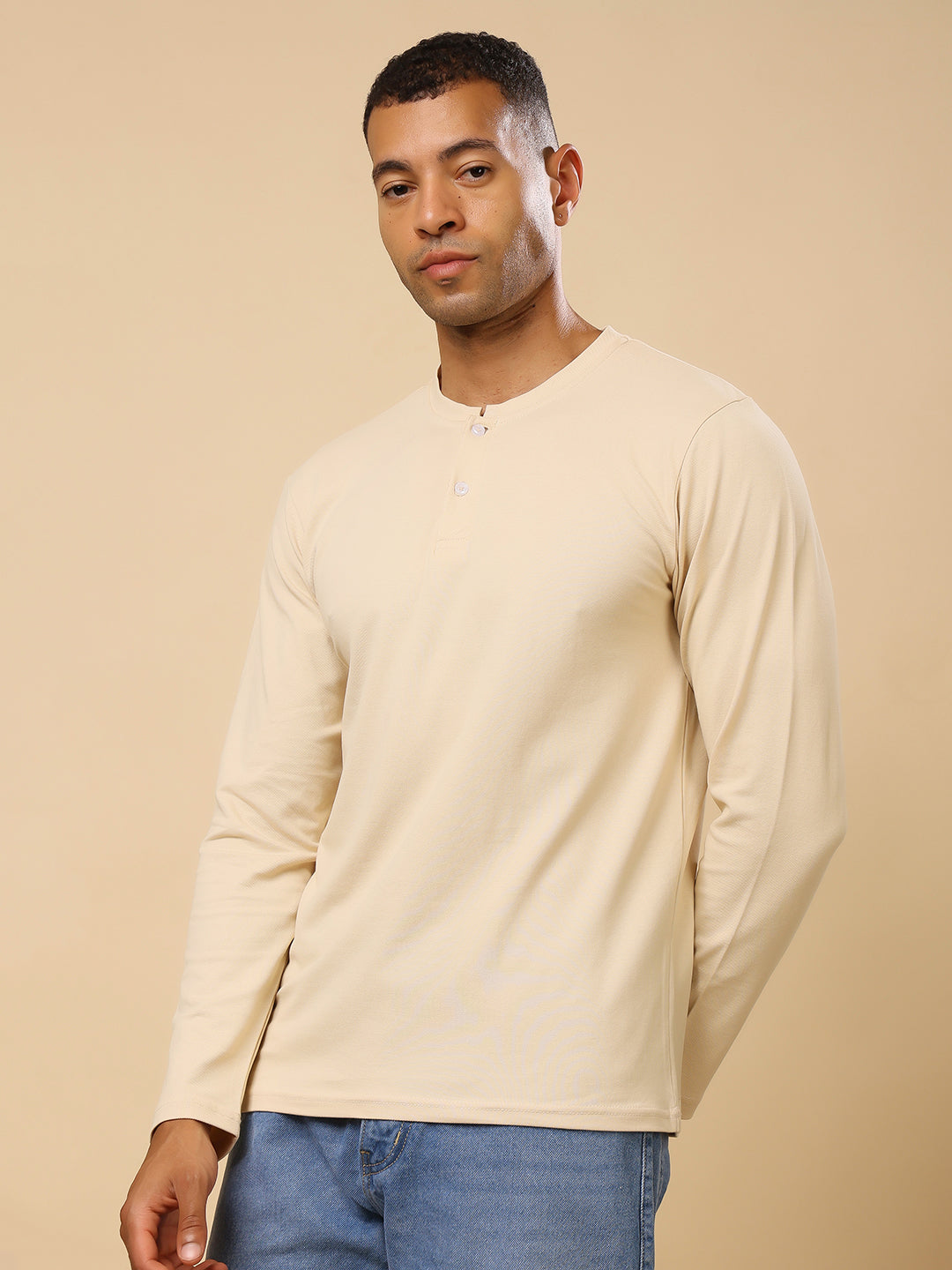 Stylox Men’s Henley Neck Full Sleeve Solid T-Shirt – Casual & Stylish Everyday Wear - Stylox