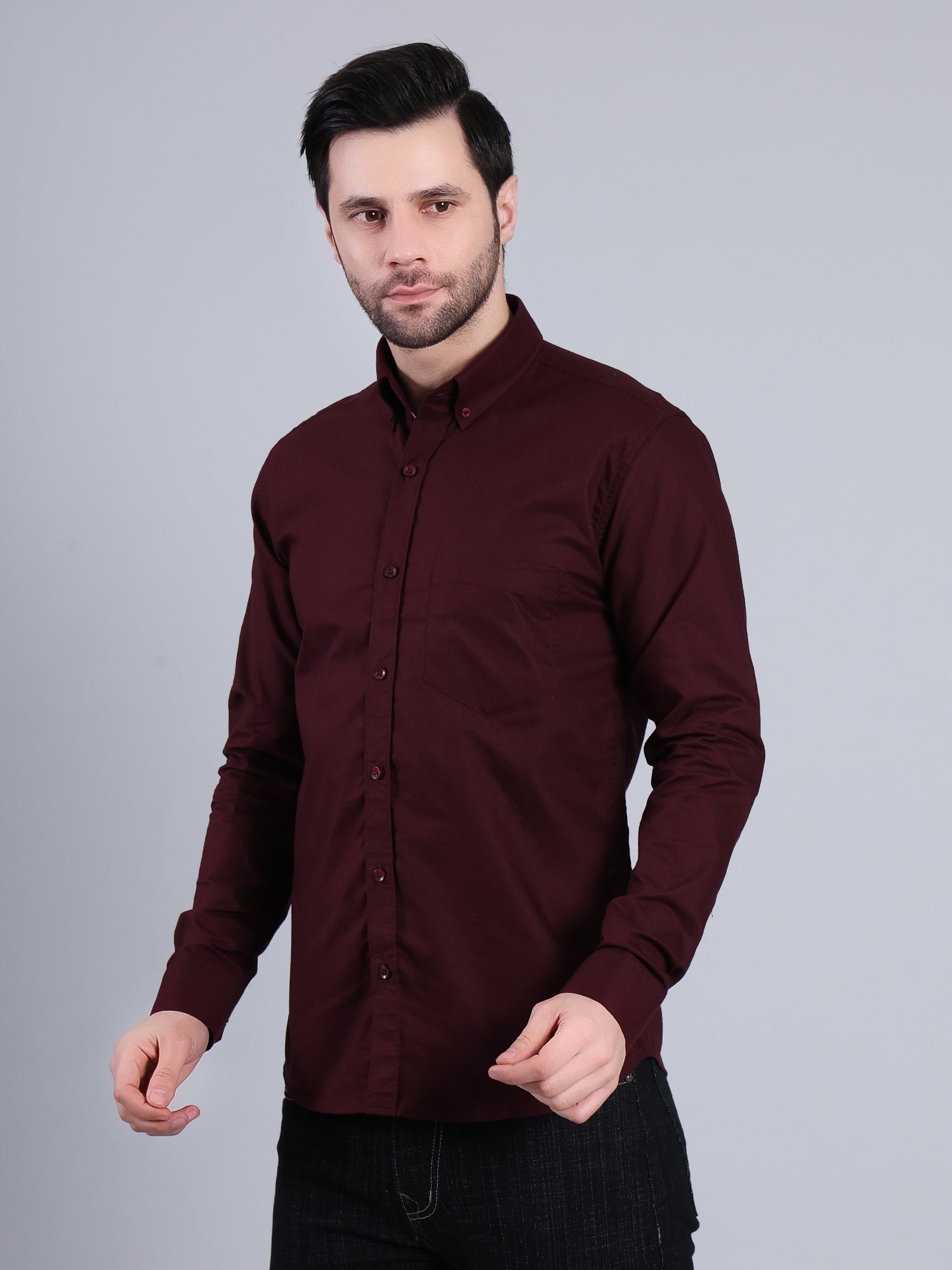 Stylox Men’s Regular Fit Full Sleeve Solid Casual Shirt for Everyday & Office Wear (Wine) - Stylox