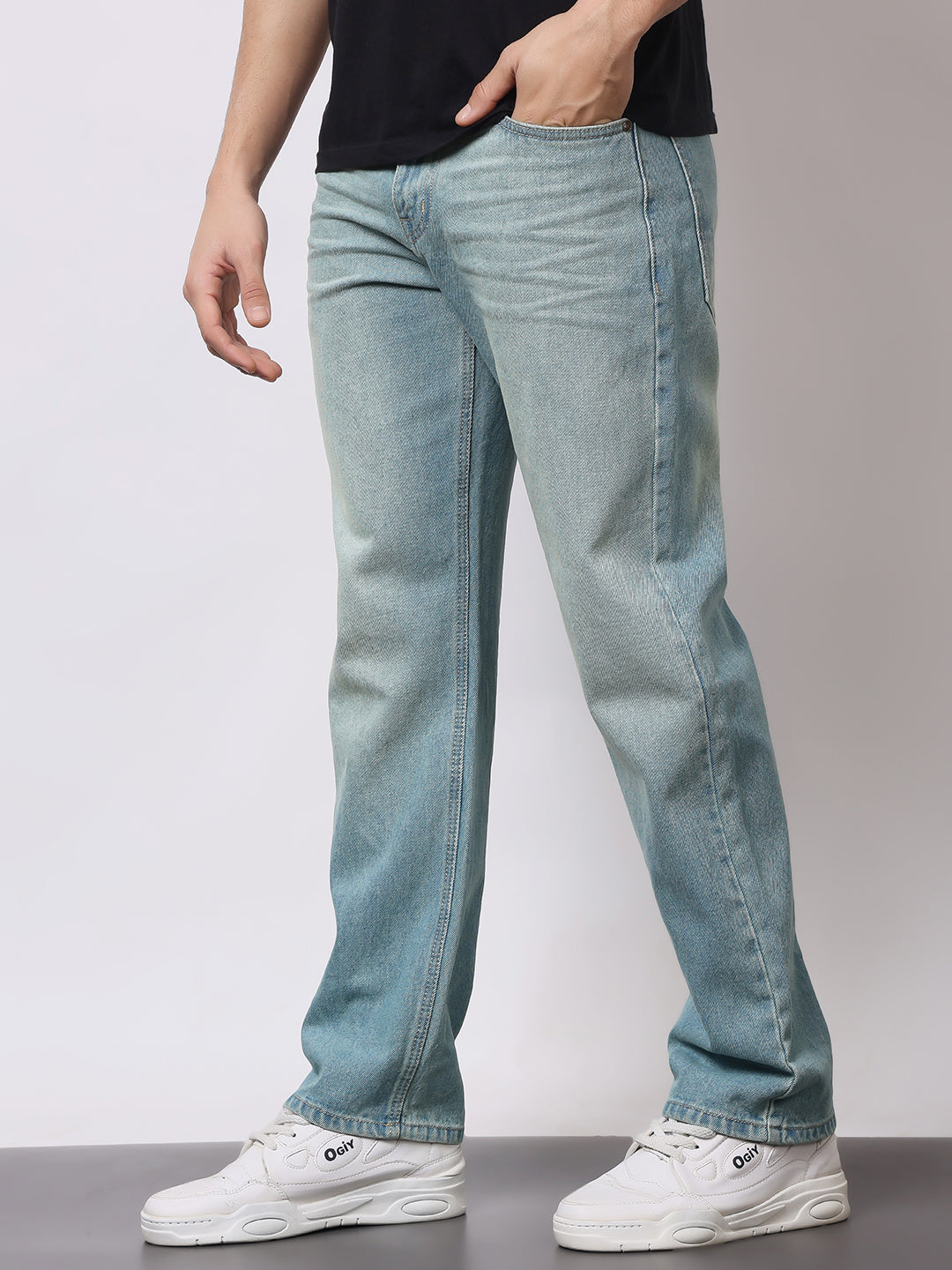 Stylox Men’s Relaxed Fit Dusty Blue Washed Jeans | Soft Light Blue Straight Fit Denim for Casual & Everyday Wear - Stylox