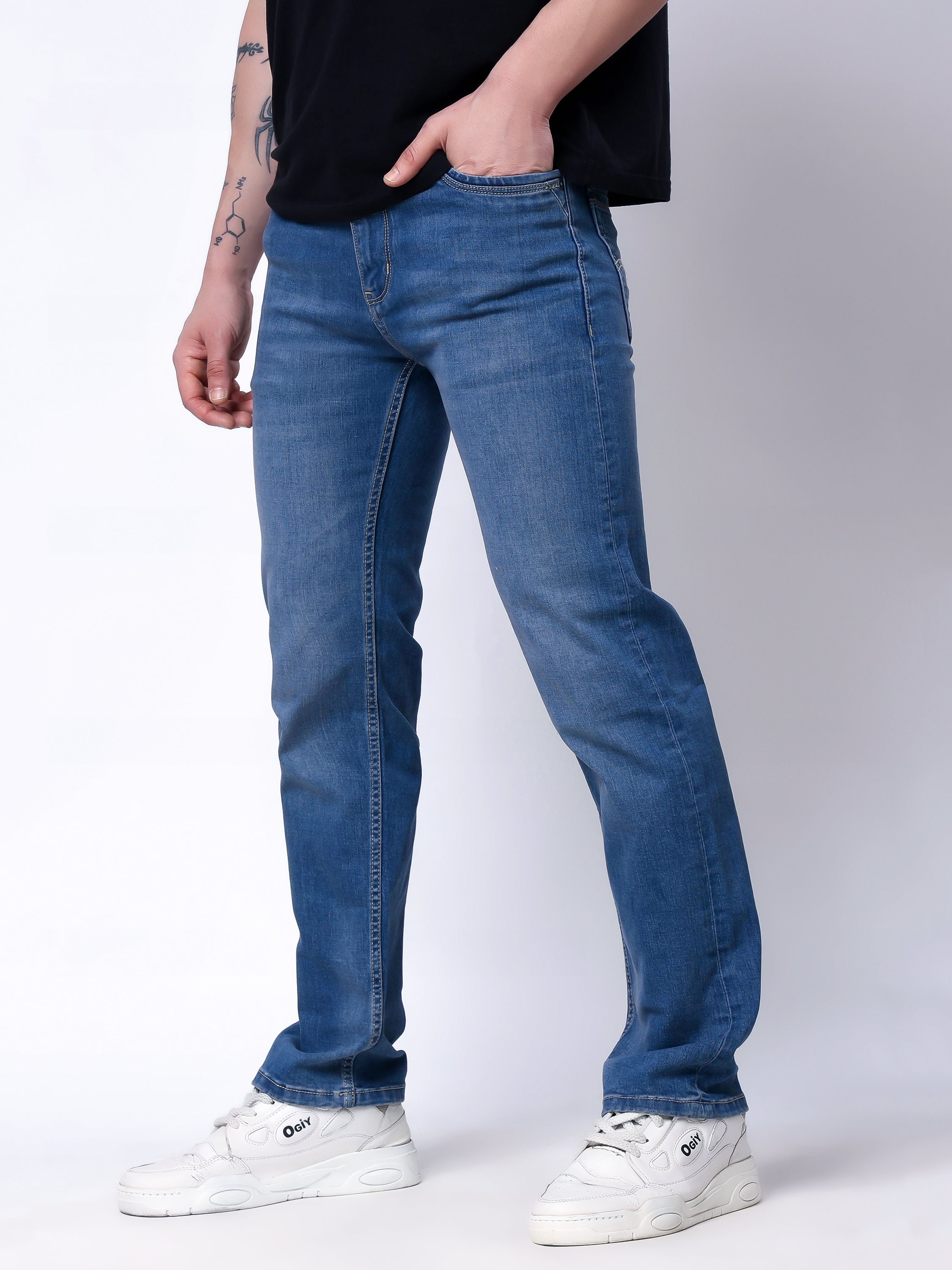 Stylox Men’s Comfort Fit Stretchable Denim Jeans-Mid Light Blue