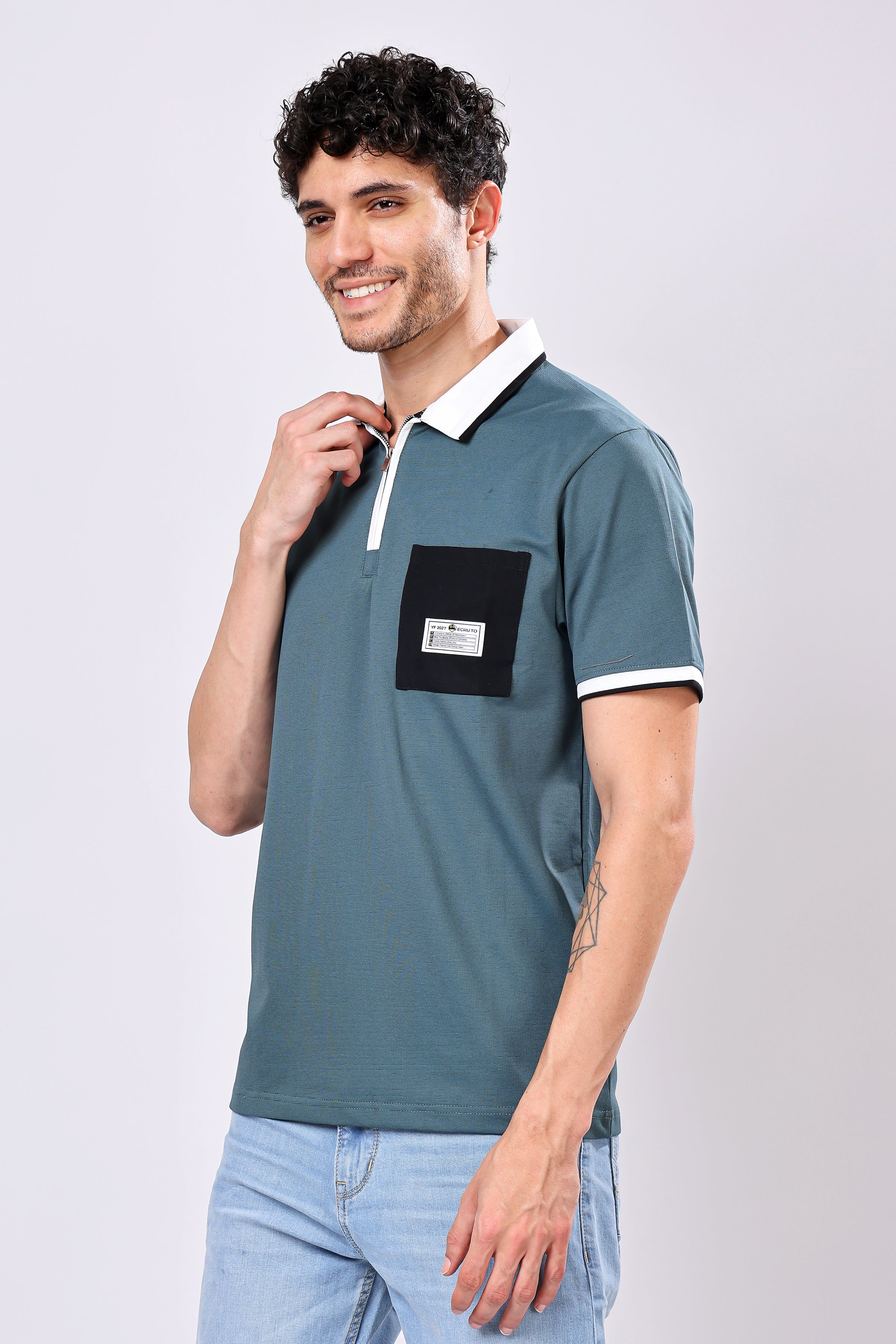 Stylox Men’s Polo Neck Solid T-Shirt with Single Pocket – Classic Style, Comfortable &amp; Smart Casual Wear