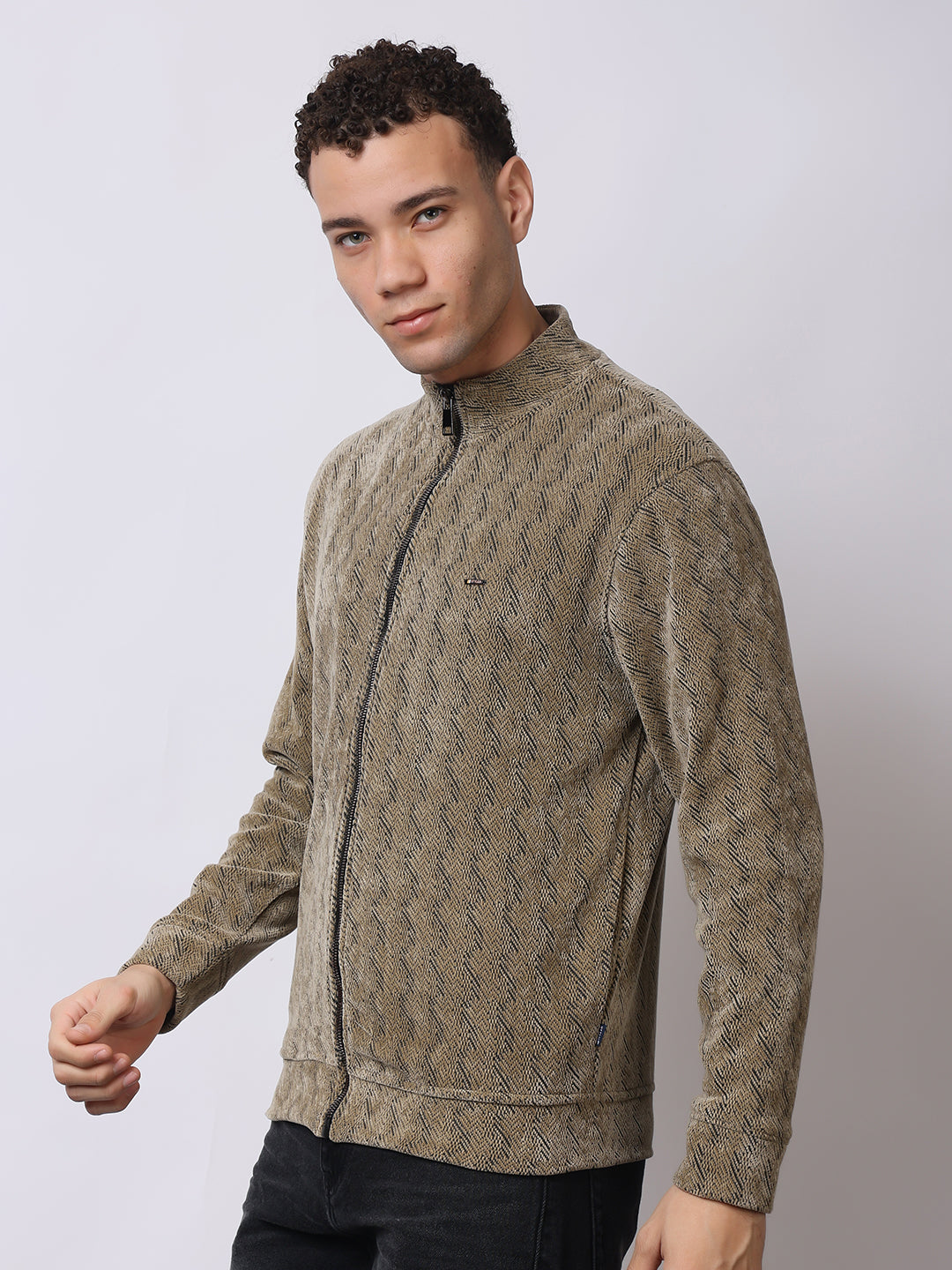 Stylox Men’s Textured Winter Jacket – High-Neck Full-Zip Warm Fleece Jacket for Casual &amp; Daily Wear