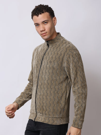 Stylox Men’s Textured Winter Jacket – High-Neck Full-Zip Warm Fleece Jacket for Casual &amp; Daily Wear