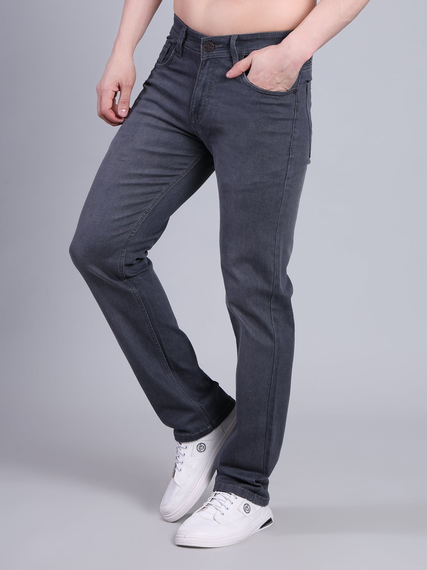 Stylox Men’s Mid-Rise Comfort Fit Stylish Washed Denim Jeans-Dark Grey - Stylox