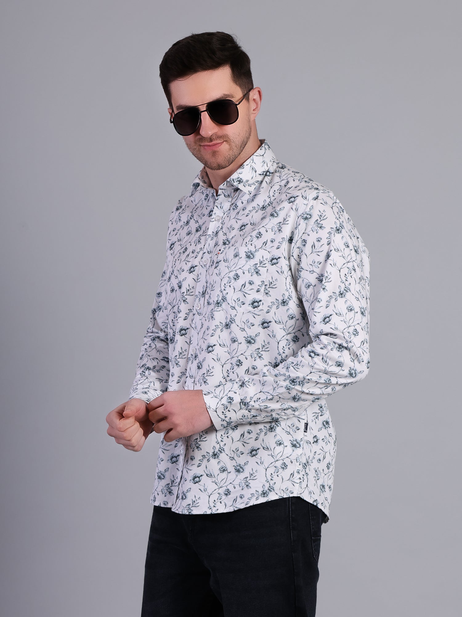 Stylox Men’s Regular Fit Full Sleeve Botanical Print Casual Cotton Shirt-White - Stylox