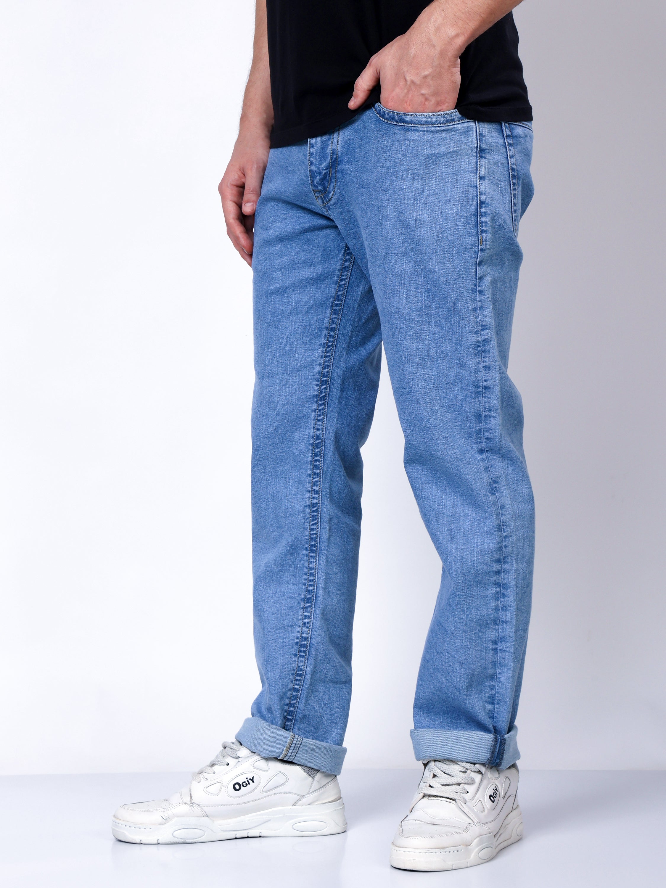 Stylox Men’s Slim Fit Stretchable Greenish Blue Denim Jeans - Stylox