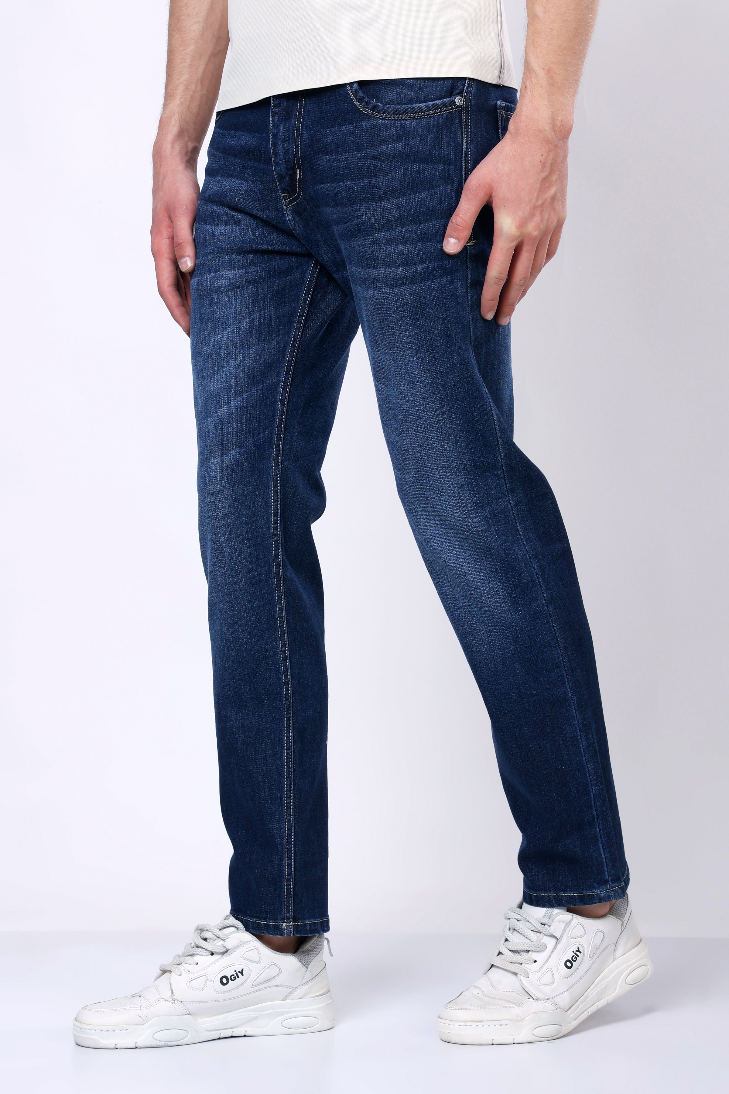 Stylox Men’s Mid-Rise Comfort Fit Stretchable Denim Jeans-Mid Dark Blue - Stylox